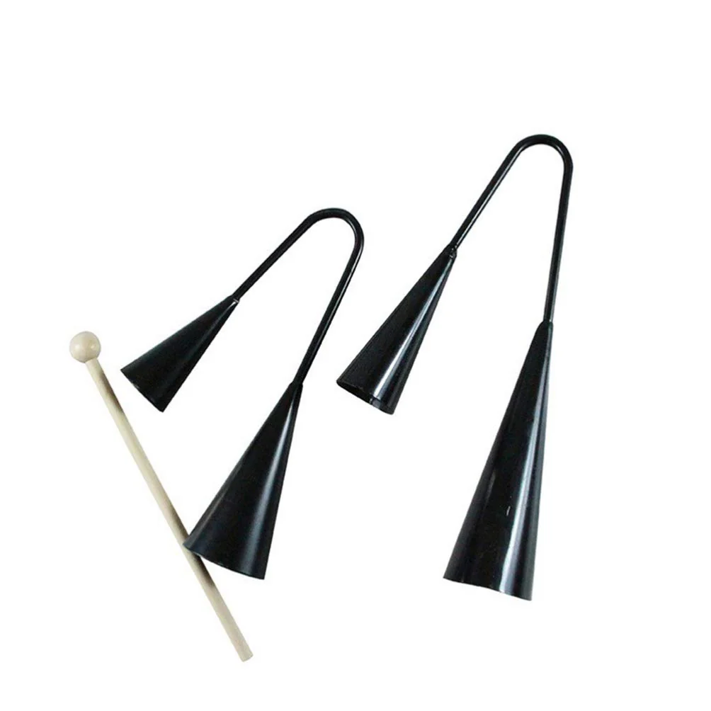 Agogo Bell Two Tone Traditional Samba Percussion Instrument with Wooden Stick for - Image 3
