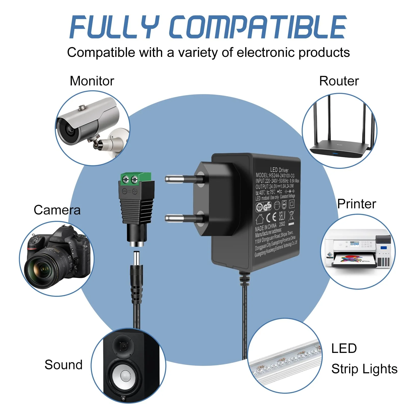 AGOTD 24V 1A Power Supply, Plug Power Supply 24V AC Adapter Input 220-240V 50-60HZ, 24-Volt Power Supply 1A 24W Output, Plug Adapters Converter Inverter Charger Transformer AC/DC Adapter 24 V 1 A - Image 3