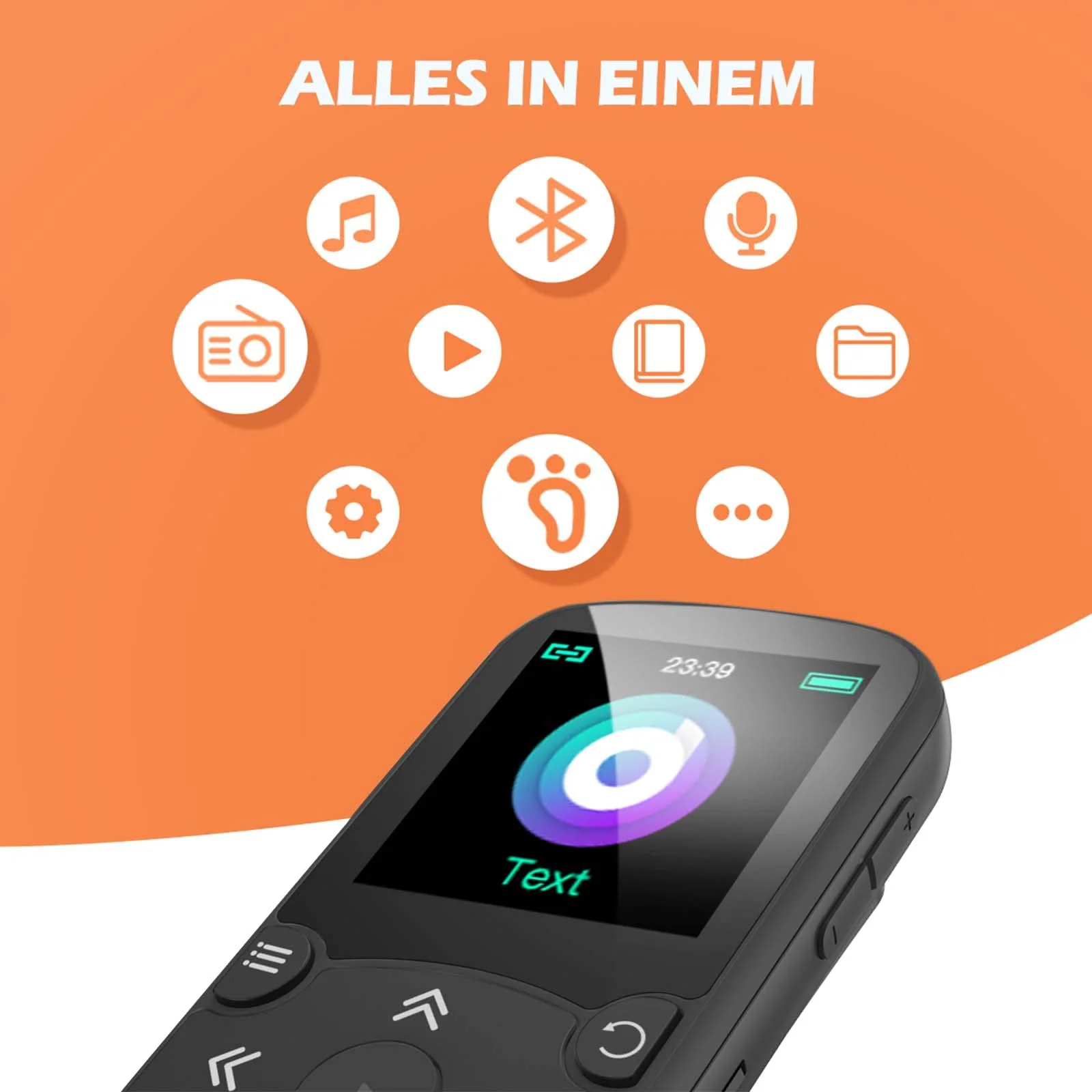 AGPTEK 32GB MP3 Player with Clip, Bluetooth 5.3 Lossless Sound with FM Radio, Voice Recorder for Sport Running, Supports up to 128GB TF Card, Black - Image 2