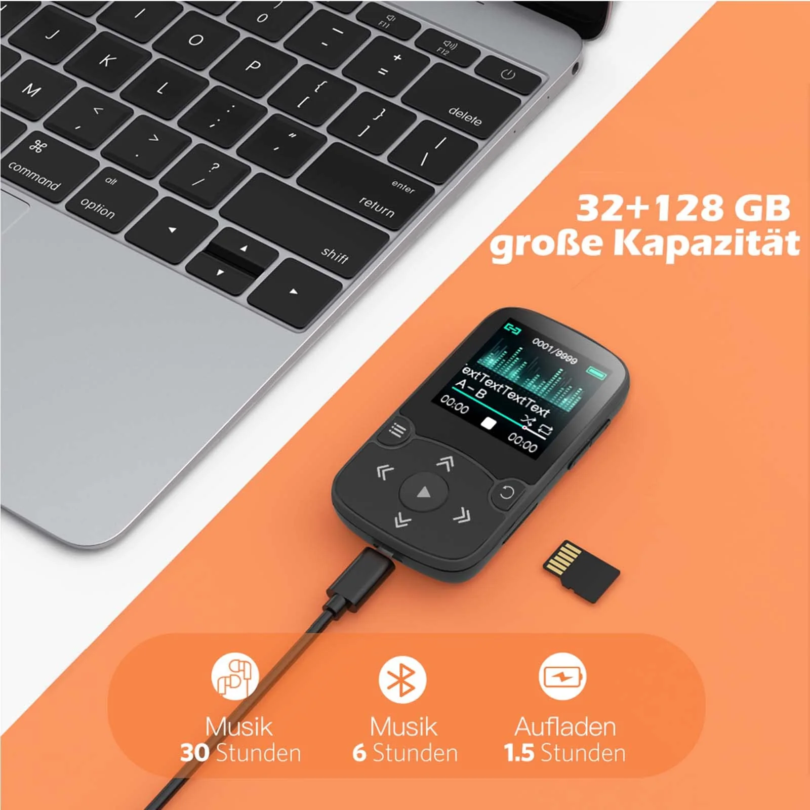 AGPTEK 32GB MP3 Player with Clip, Bluetooth 5.3 Lossless Sound with FM Radio, Voice Recorder for Sport Running, Supports up to 128GB TF Card, Black - Image 7