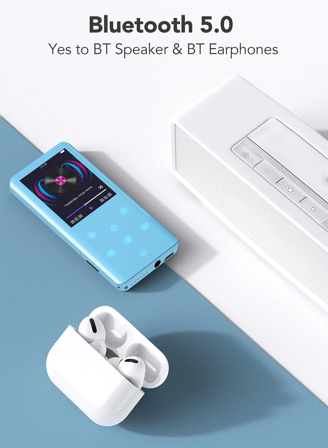 AGPTEK 64GB MP3 Player with Bluetooth 5.3, A19PL 2.4" Curved Screen Portable Music Player with Speaker Lossless Sound with FM Radio, Voice Recorder, Supports up to 128GB, Blue - Image 6
