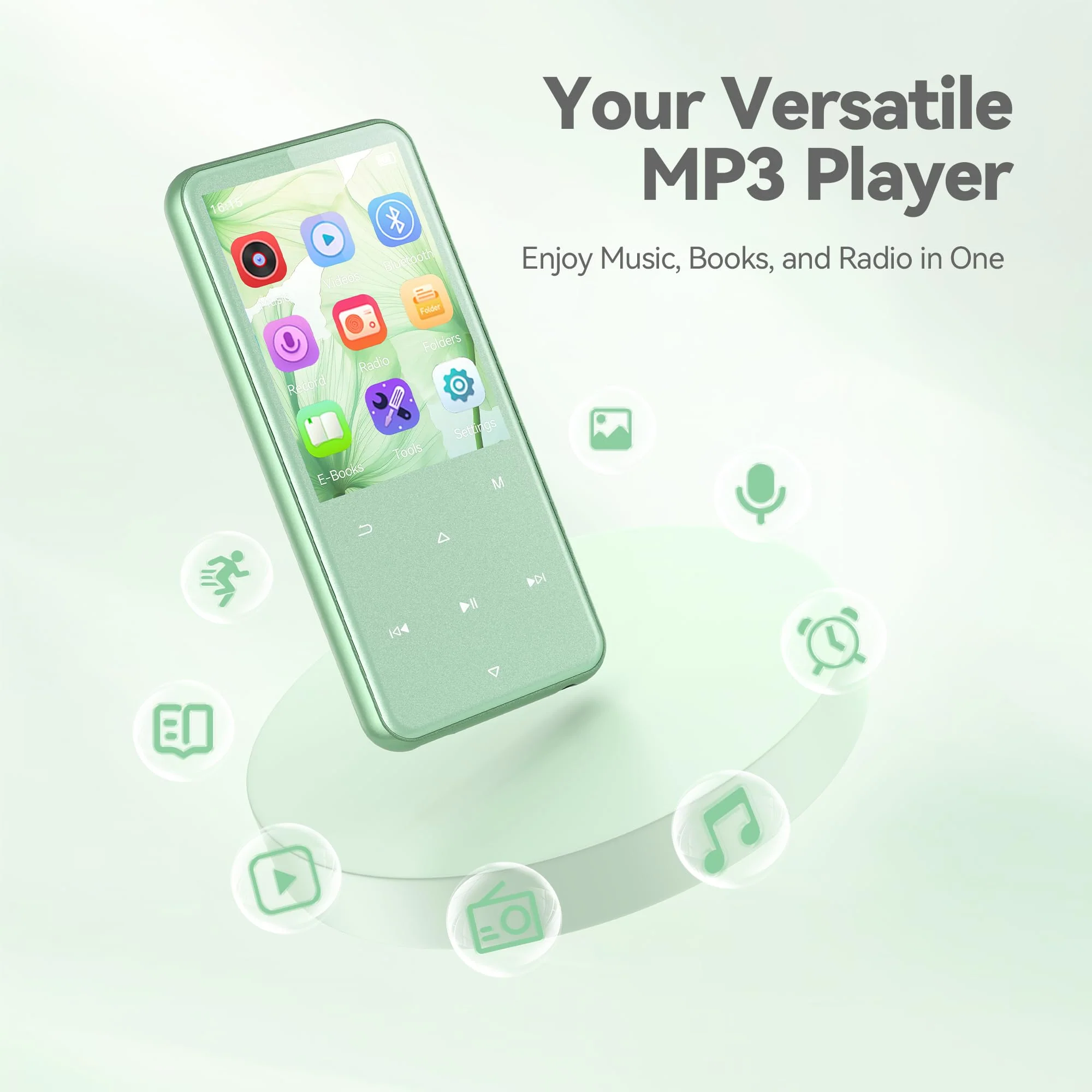 AGPTEK 64GB MP3 Player with Bluetooth, M3 2.4 inch Music Player with Speaker and FM Radio, Touch Buttons, Supports Up to 128GB (Green) Green - Image 2