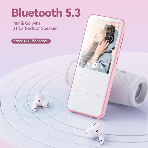 AGPTEK 64GB MP3 Player with Bluetooth, M3 2.4 inch Music Player with Speaker and FM Radio, Touch Buttons, Supports Up to 128GB(Pink) Pink - Image 3