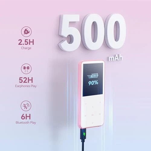 AGPTEK 64GB MP3 Player with Bluetooth, M3 2.4 inch Music Player with Speaker and FM Radio, Touch Buttons, Supports Up to 128GB(Pink) Pink - Image 8
