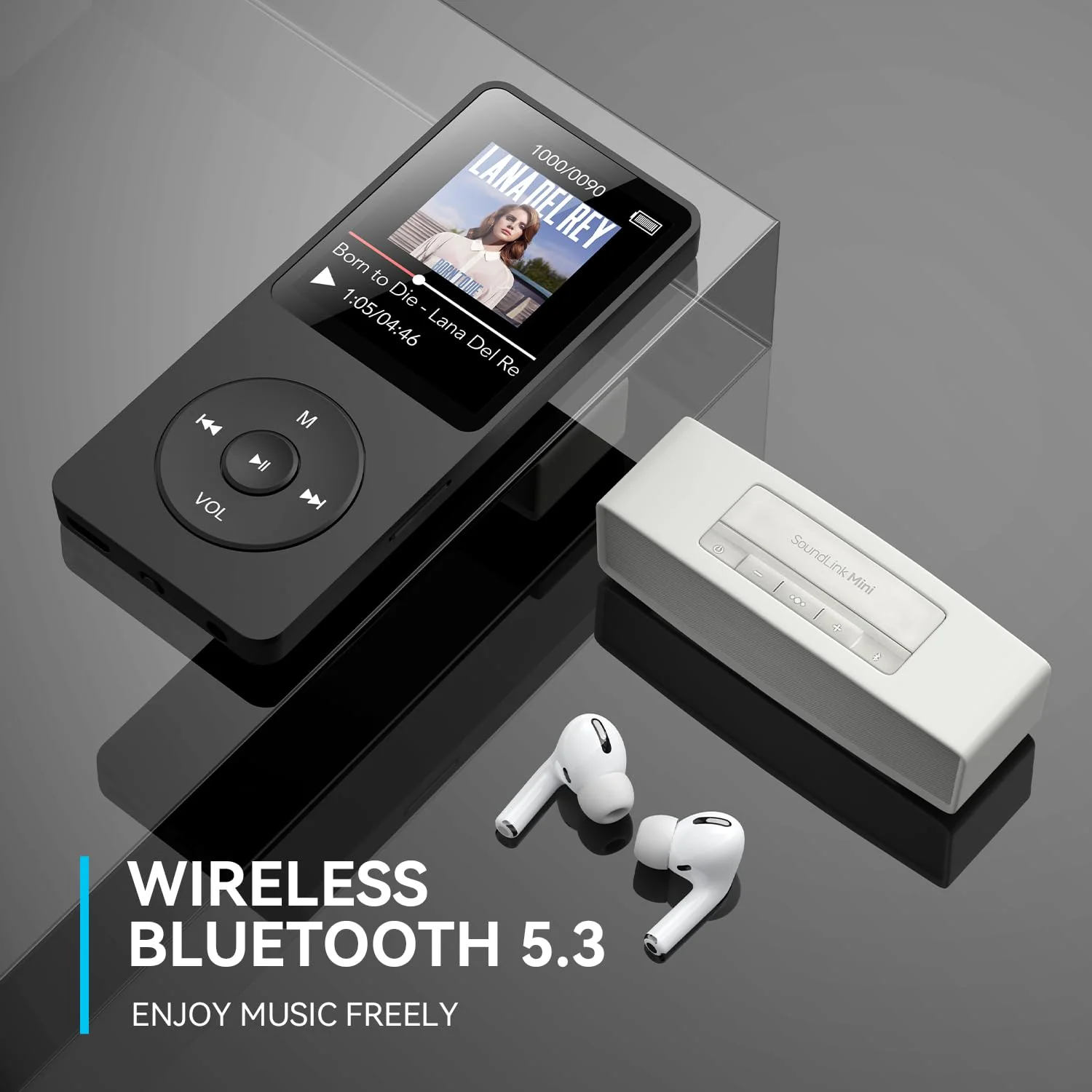 AGPTEK A02 MP3 Player with Bluetooth 5.3, 1.8 inch Screen Portable Music Player with Speaker, FM Radio, Voice Recorder, Supports Expanded Up to 128GB(Black, 32GB) Black - Image 2