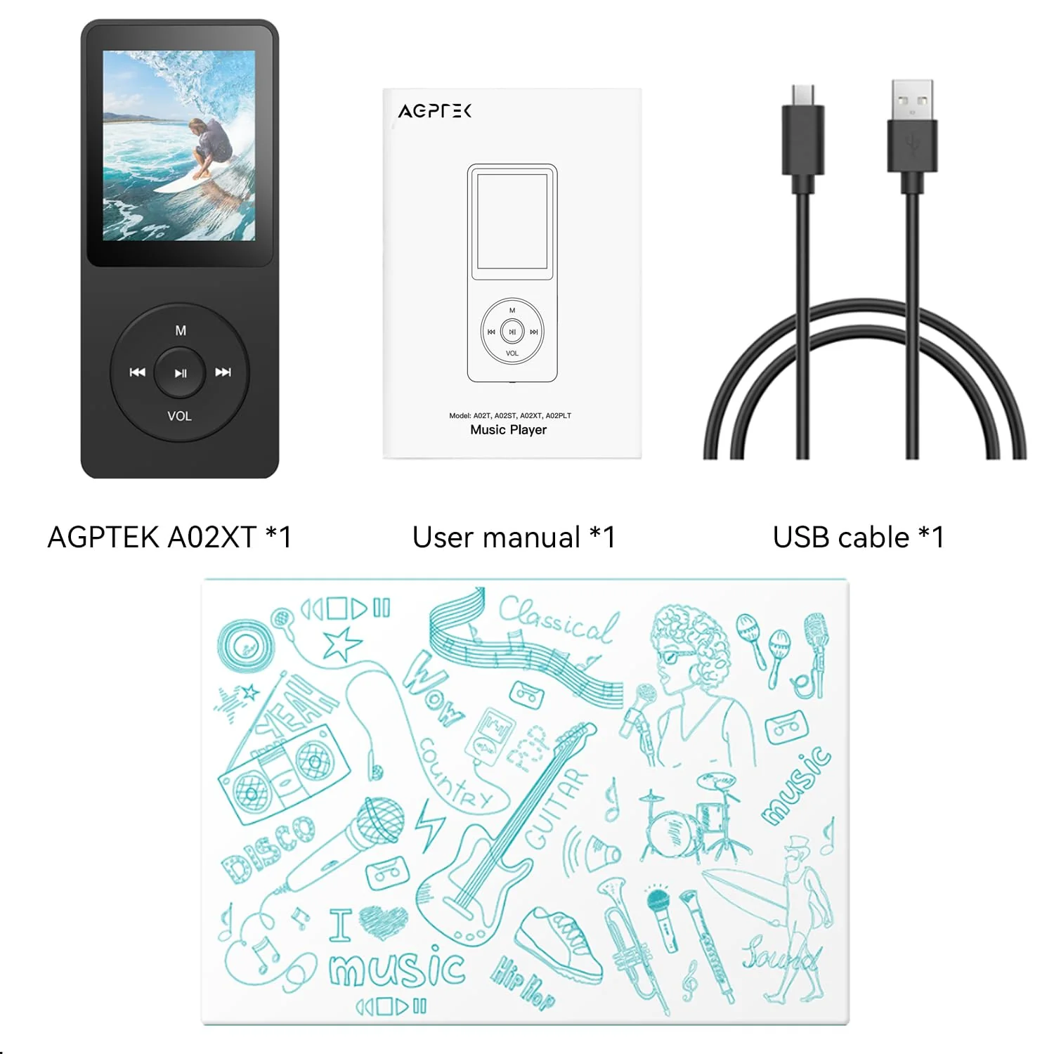 AGPTEK A02 MP3 Player with Bluetooth 5.3, 1.8 inch Screen Portable Music Player with Speaker, FM Radio, Voice Recorder, Supports Expanded Up to 128GB(Black, 32GB) Black - Image 9