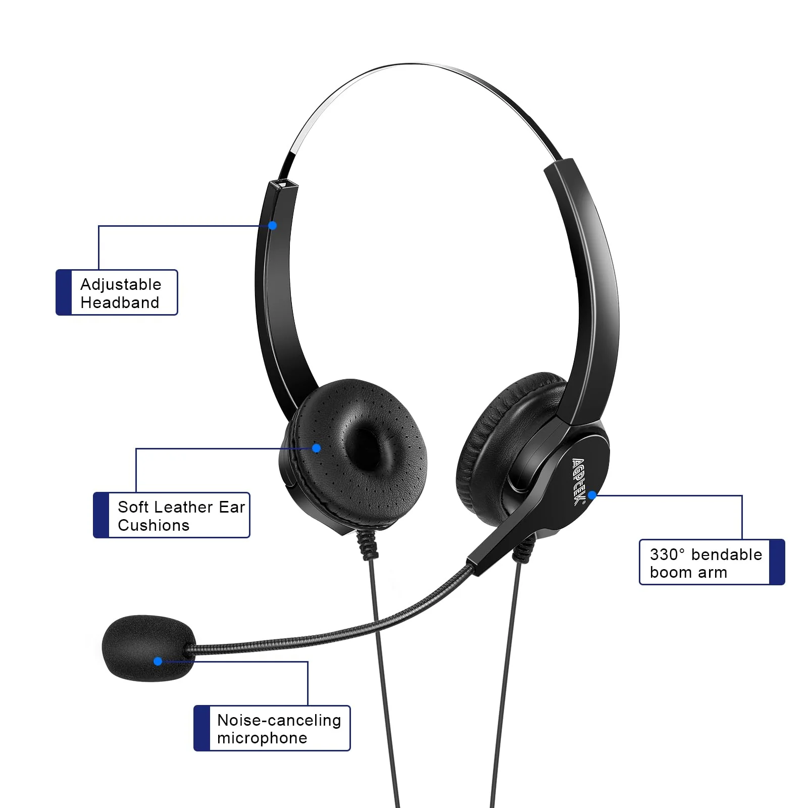 AGPtEK UPGRADED Call Center Phone, Corded Telephone with Binaural Headset & Dialpad for House Call Center Office - Noise Cancellation - Image 2