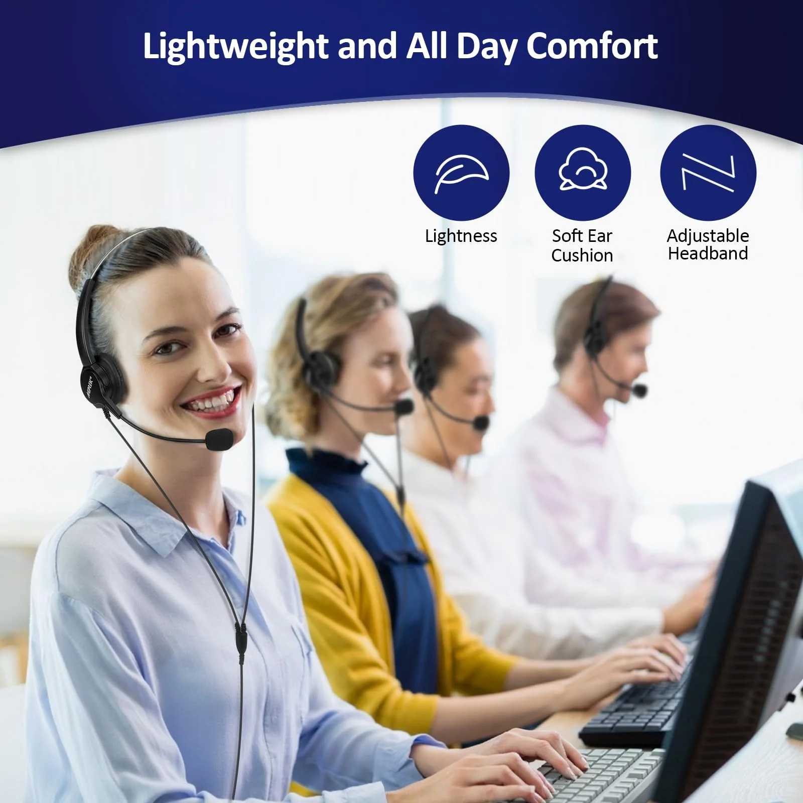 AGPtEK UPGRADED Call Center Phone, Corded Telephone with Binaural Headset & Dialpad for House Call Center Office - Noise Cancellation - Image 6