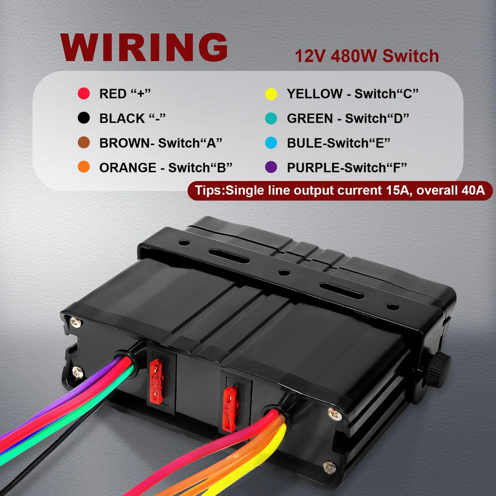 Agrieyes 6 Gang Rocker Switch Box SPST, 12V 40Amp Toggle Switch Panel 12 AWG Wires Auxiliary Switch Panelfor Auto Automotive Car Truck Offroad RV Boat Vehicle - Image 6