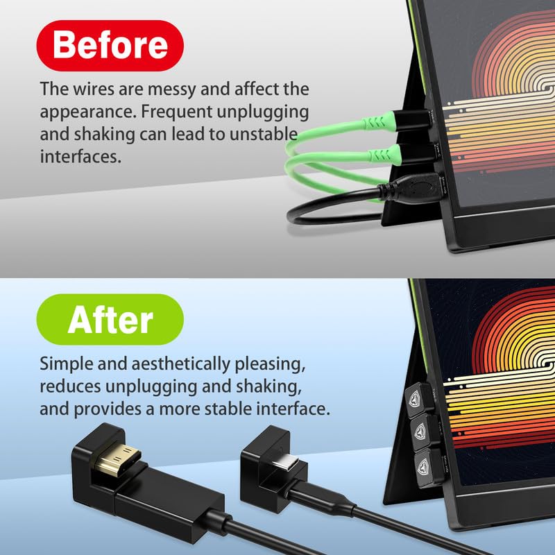 AGVEE 180 Degree Angled USB-C to USB-C Adapter and Long Side Inward U-Shaped Mini HDMI to HDMI Converter, HDMI 2.0 4k@60HZ, Coupler Extender Extension for Portable Display Monitor, Black - Image 3