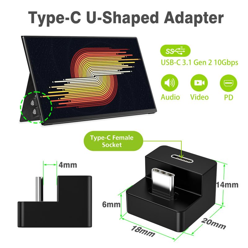 AGVEE 180 Degree Angled USB-C to USB-C Adapter and Long Side Inward U-Shaped Mini HDMI to HDMI Converter, HDMI 2.0 4k@60HZ, Coupler Extender Extension for Portable Display Monitor, Black - Image 6