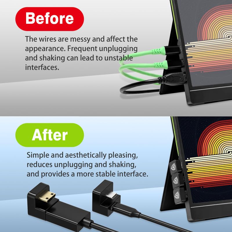 AGVEE 180 Degree Angled USB-C to USB-C Adapter and Short Side Inward U-Shaped Mini HDMI to HDMI Converter, HDMI 2.0 4k@60HZ, Coupler Extender Extension for Portable Display Monitor, Black - Image 3