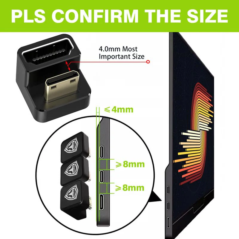 AGVEE 180 Degree Angled USB-C to USB-C Adapter and Short Side Inward U-Shaped Mini HDMI to HDMI Converter, HDMI 2.0 4k@60HZ, Coupler Extender Extension for Portable Display Monitor, Black - Image 4
