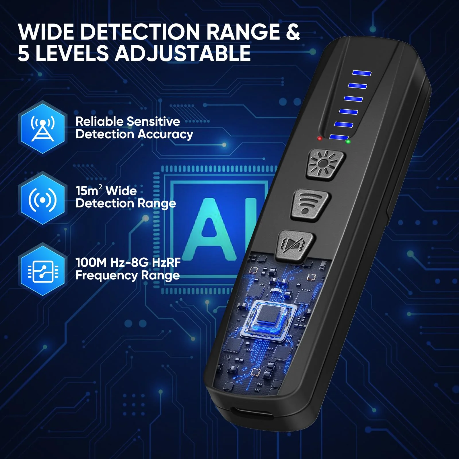 AI Hidden Camera Detector, Anti-Spy Camera Finder RF Signal & WiFi Scanner Hidden Devices Detector for GPS Trackers, 4 Modes for Hotel, Bathroom, Office, Car Travel Security (Black) Black - Image 3