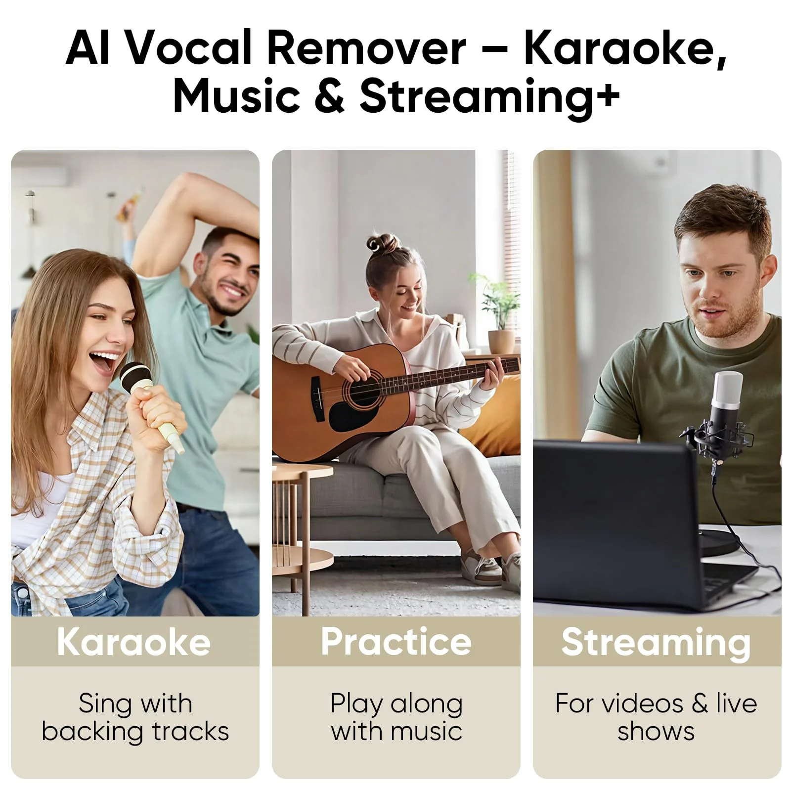 AI Vocal Remover with Bluetooth, Real-Time Voice Elimination with App Control for Party Karaoke, Home Karaoke System & Portable Karaoke Machine, 6.35mm/3.5mm Jacks, Type-C Rechargeable - Image 3
