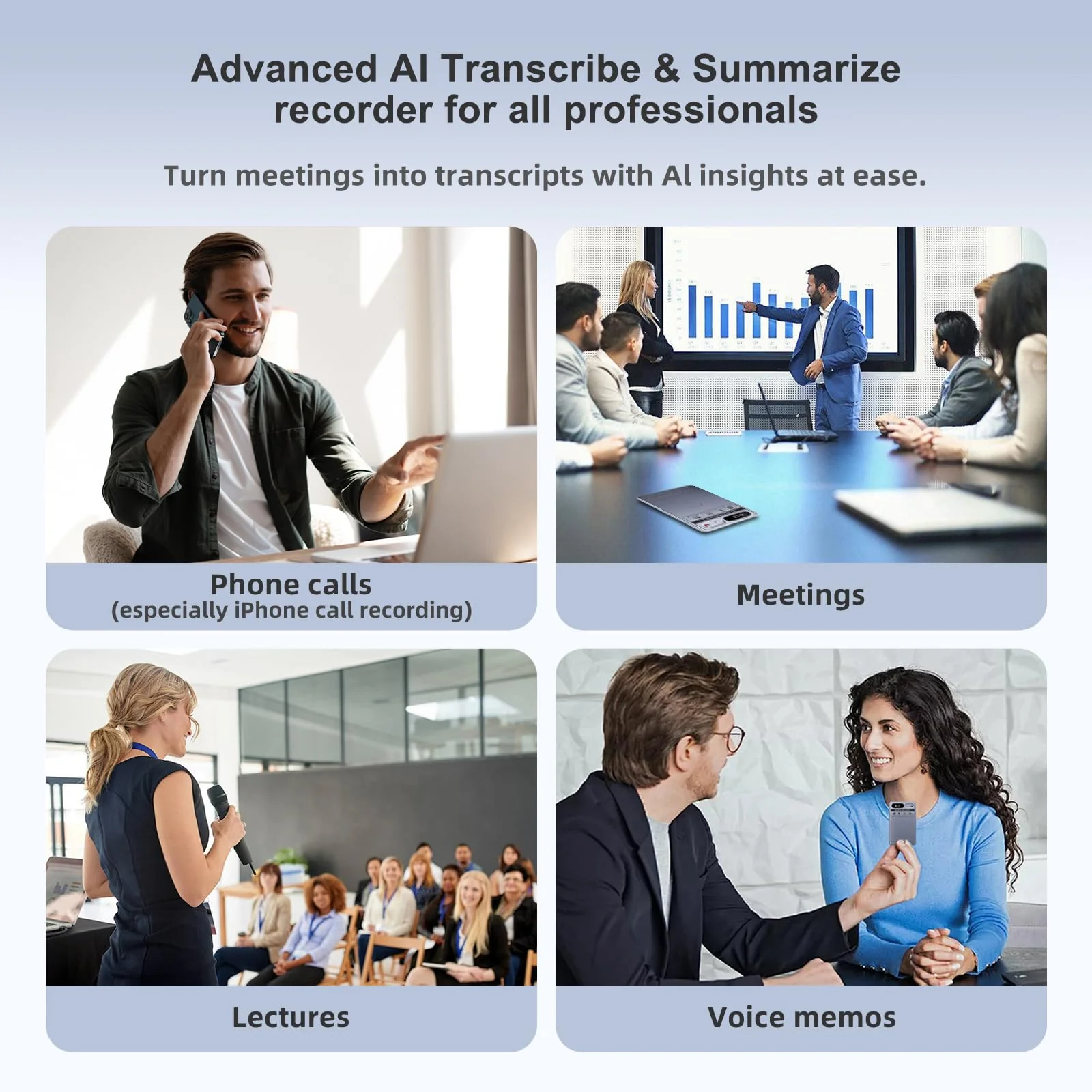 AI Voice Recorder with App Control, Advanced AI Transcribe & Summarize with 64GB Memory, Note Voice Recorder, Audio Recorder for Meetings, Lectures, Interviews, Supports 118 Languages, Grey - Image 4
