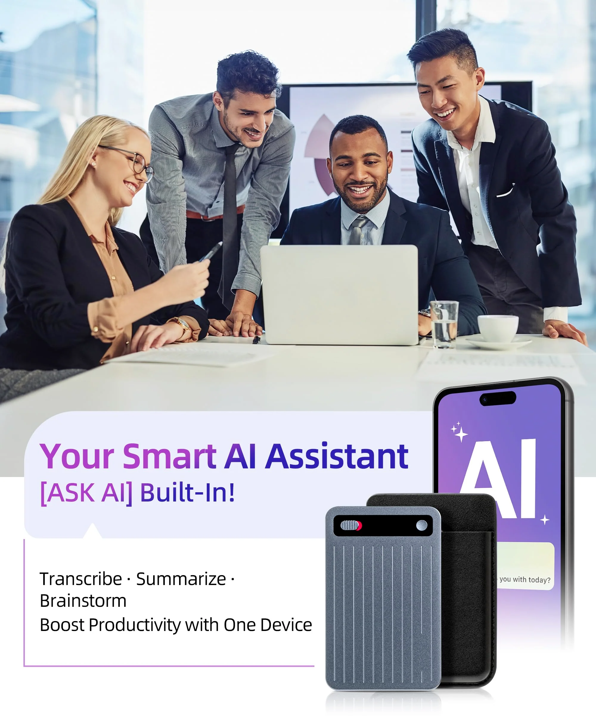 AI Voice Recorder with App Control, Noise Reduction, Transcribe & Summarize with AI Technology, Note-Taking Device Supporting 104 Languages, 64GB Digital Audio Recorder for Meetings and Calls – Gray - Image 4