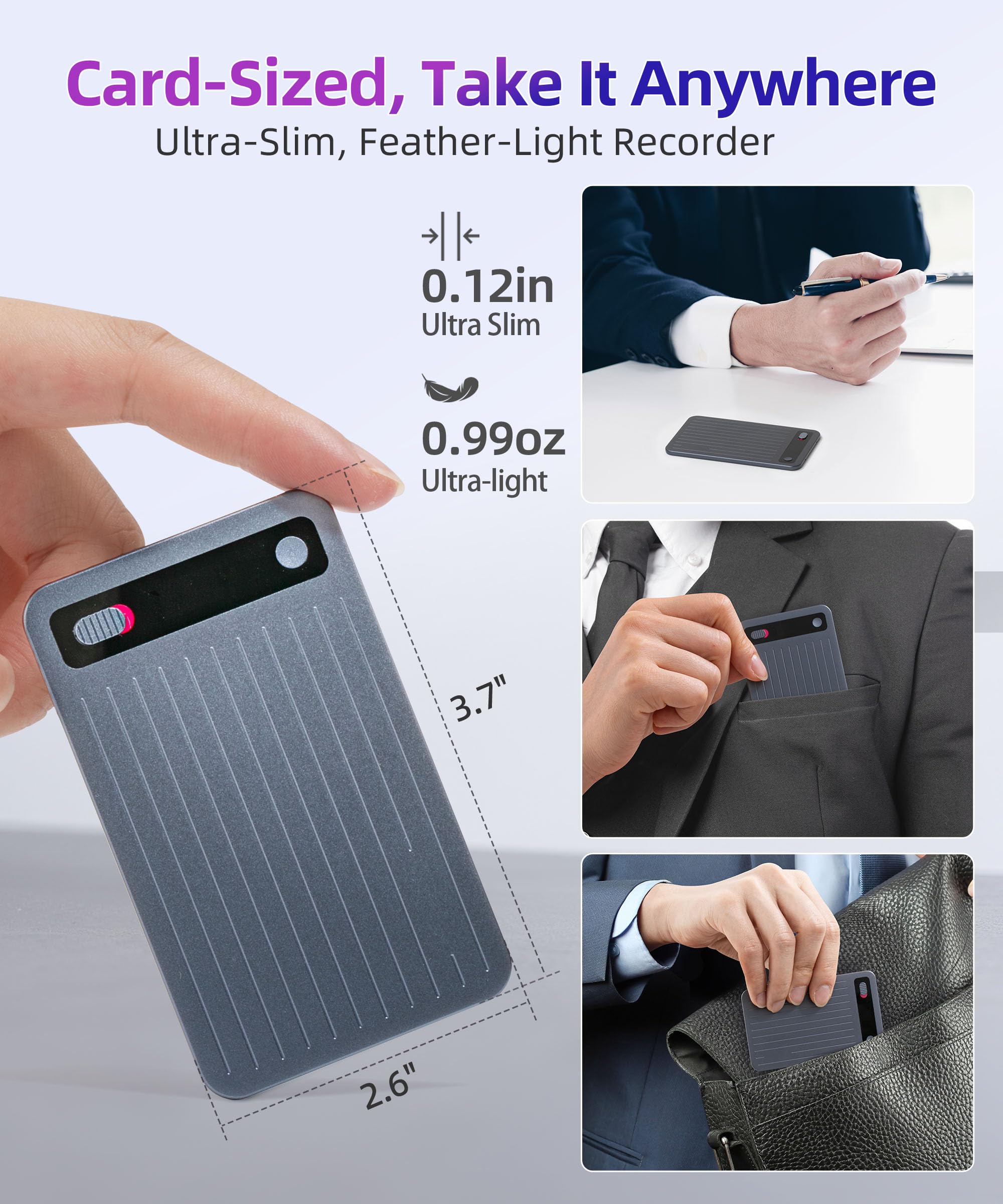 AI Voice Recorder with App Control, Noise Reduction, Transcribe & Summarize with AI Technology, Note-Taking Device Supporting 104 Languages, 64GB Digital Audio Recorder for Meetings and Calls – Gray - Image 6