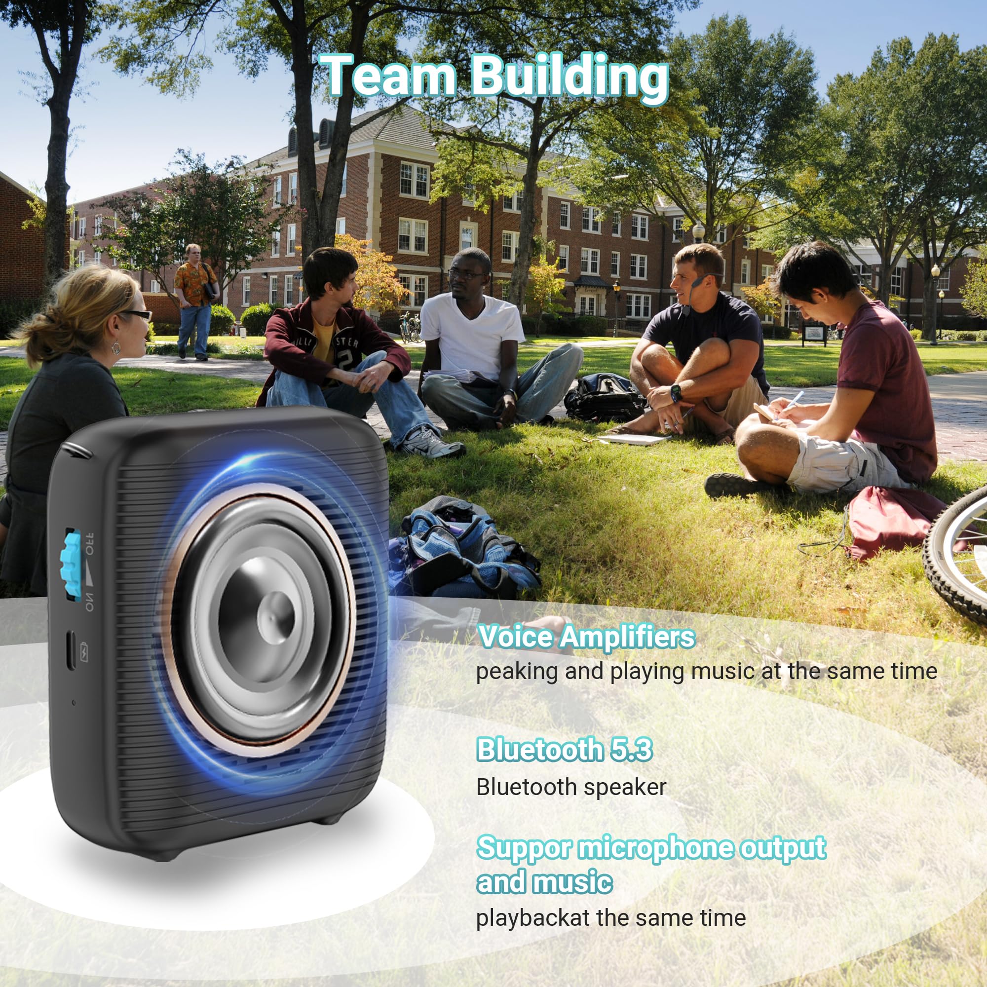 AI Wireless Voice Amplifier with 2 Wireless Mics(1 Lavalier mic & 1 Microphone Headset), Bluetooth 5.3 PA System for Teachers, Tour Guide, Yoga - 15H Rechargeable Battery, Waist-Mount Design Black - Image 3