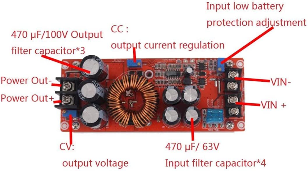Aideepen 1200W 20A DC-DC Boost Converter, Step-up Converter Constant Power Supply Module 10.5-60V to 12V-80V - Image 3