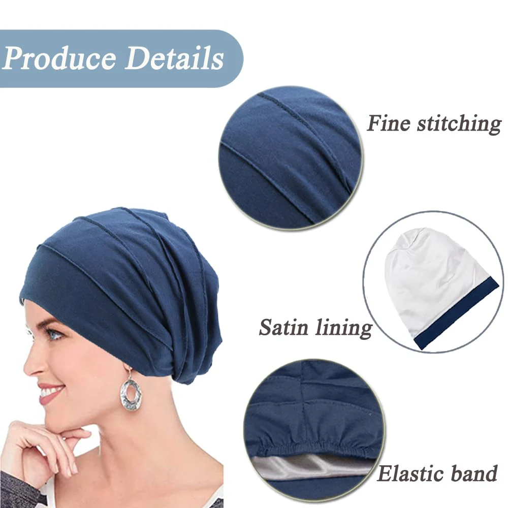 AIDIER Chemo Turban Hat for Women - Summer Cotton Headpiece - Slouchy Head Wrap Sleep Cap - Soft Turban for Cancer and Hair Loss Unit size blue - Image 2