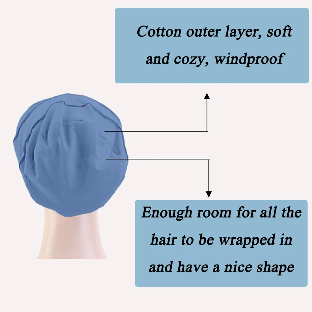 AIDIER Chemo Turban Hat for Women - Summer Cotton Headpiece - Slouchy Head Wrap Sleep Cap - Soft Turban for Cancer and Hair Loss Unit size blue - Image 3