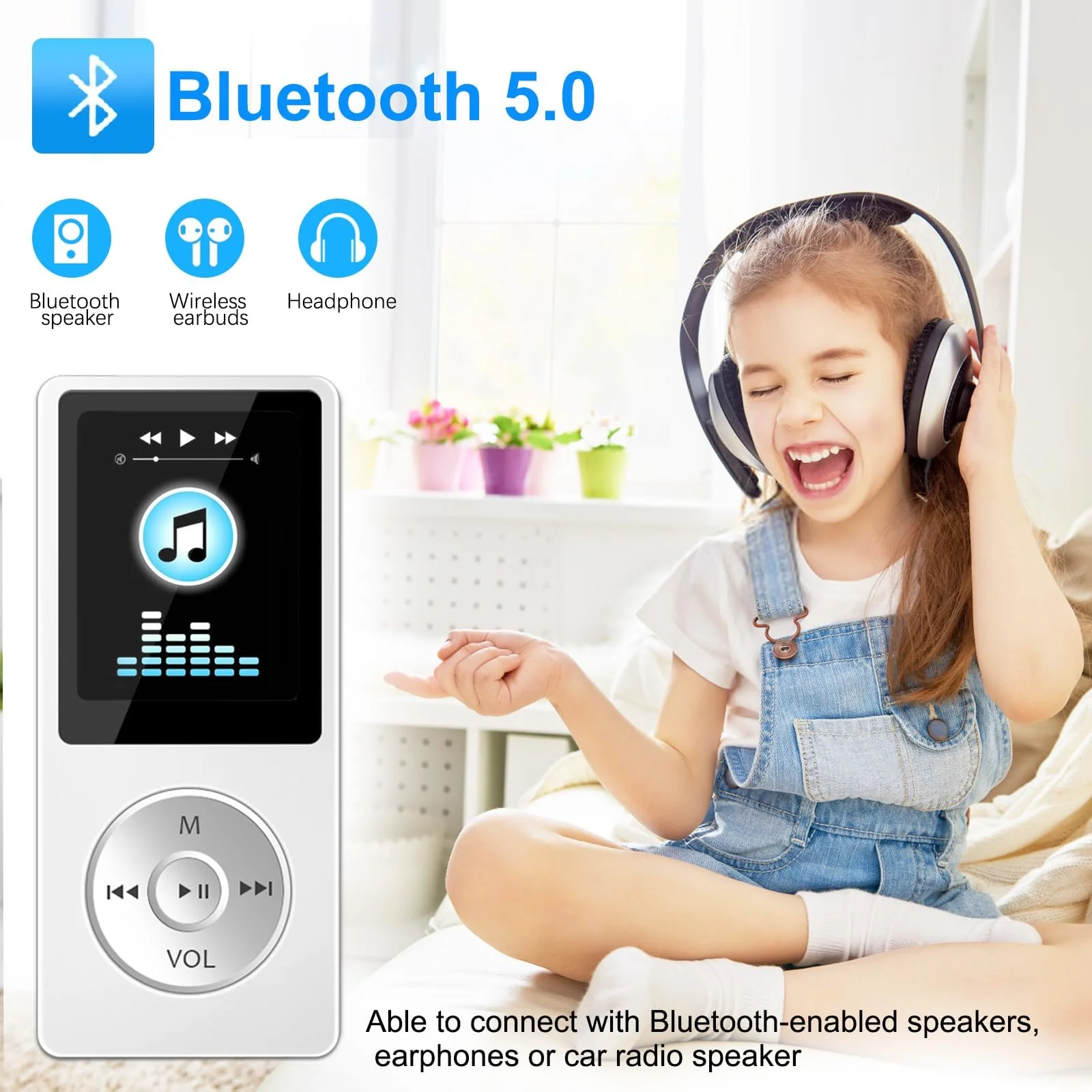 Aigital MP3 Player with Bluetooth and 32GB TF Card, HiFi Music Player with Built-in Speaker and Earphones, Multifunctional MP3 Players with FM/Recording/E-Book/Video,Silver White - Image 3