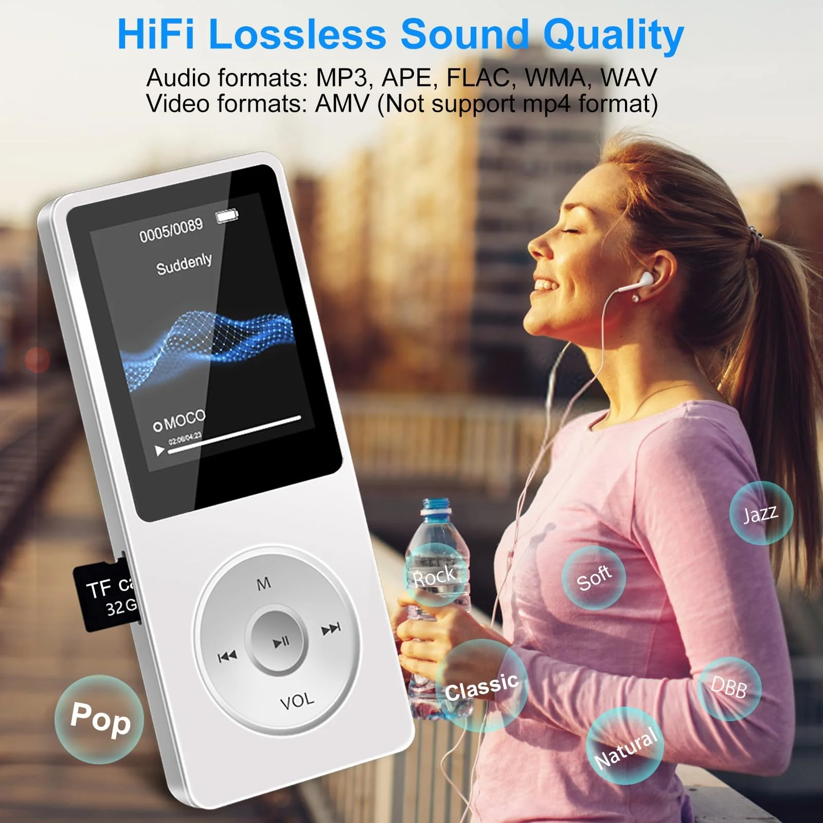 Aigital MP3 Player with Bluetooth and 32GB TF Card, HiFi Music Player with Built-in Speaker and Earphones, Multifunctional MP3 Players with FM/Recording/E-Book/Video,Silver White - Image 4