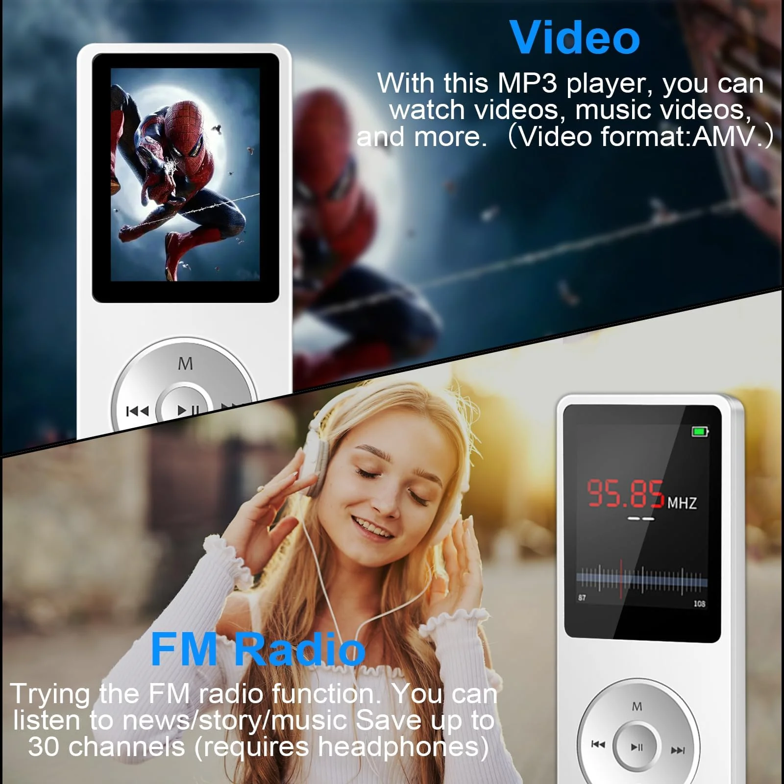 Aigital MP3 Player with Bluetooth and 32GB TF Card, HiFi Music Player with Built-in Speaker and Earphones, Multifunctional MP3 Players with FM/Recording/E-Book/Video,Silver White - Image 6