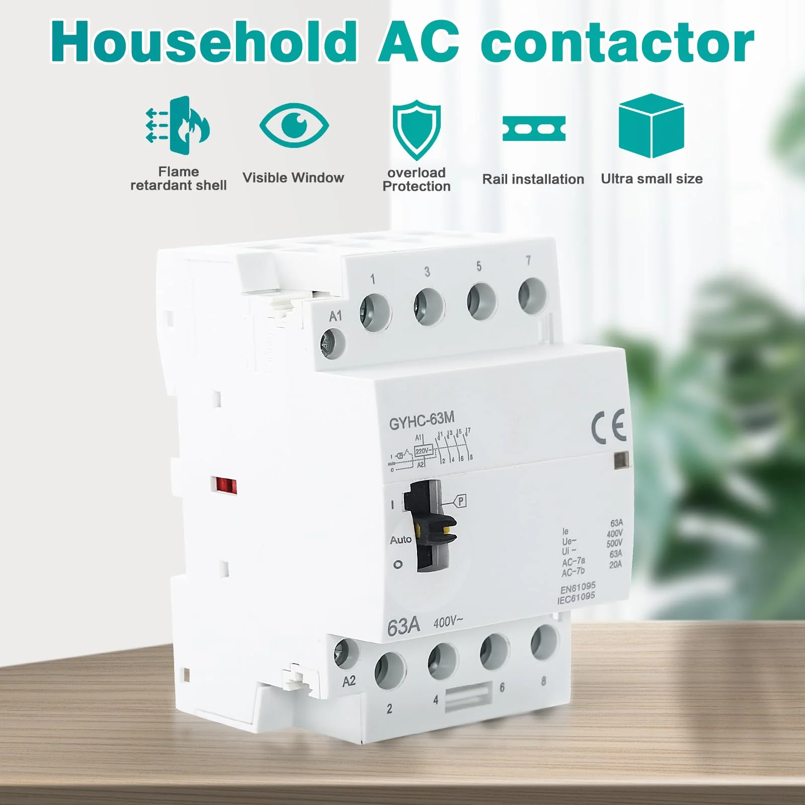 Ailao Contactor 400 V 3 Phase 4 Wire AC Contactor AC Household Contactor 4P 63A 4NO Ultra Quiet and Highly Efficient Flame Retardant DIN Rail Manual Automatic Model - Image 3