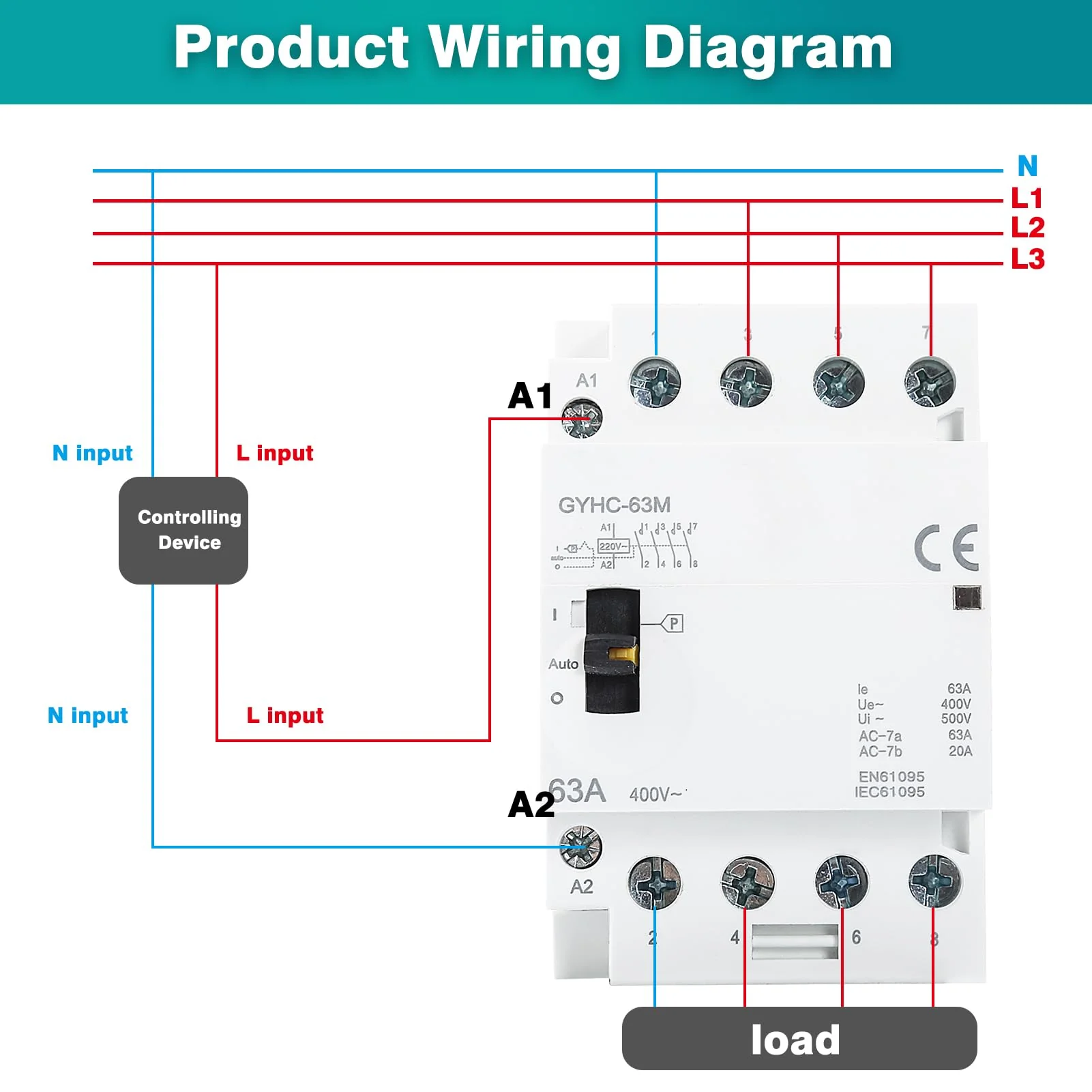 Ailao Contactor 400 V 3 Phase 4 Wire AC Contactor AC Household Contactor 4P 63A 4NO Ultra Quiet and Highly Efficient Flame Retardant DIN Rail Manual Automatic Model - Image 5