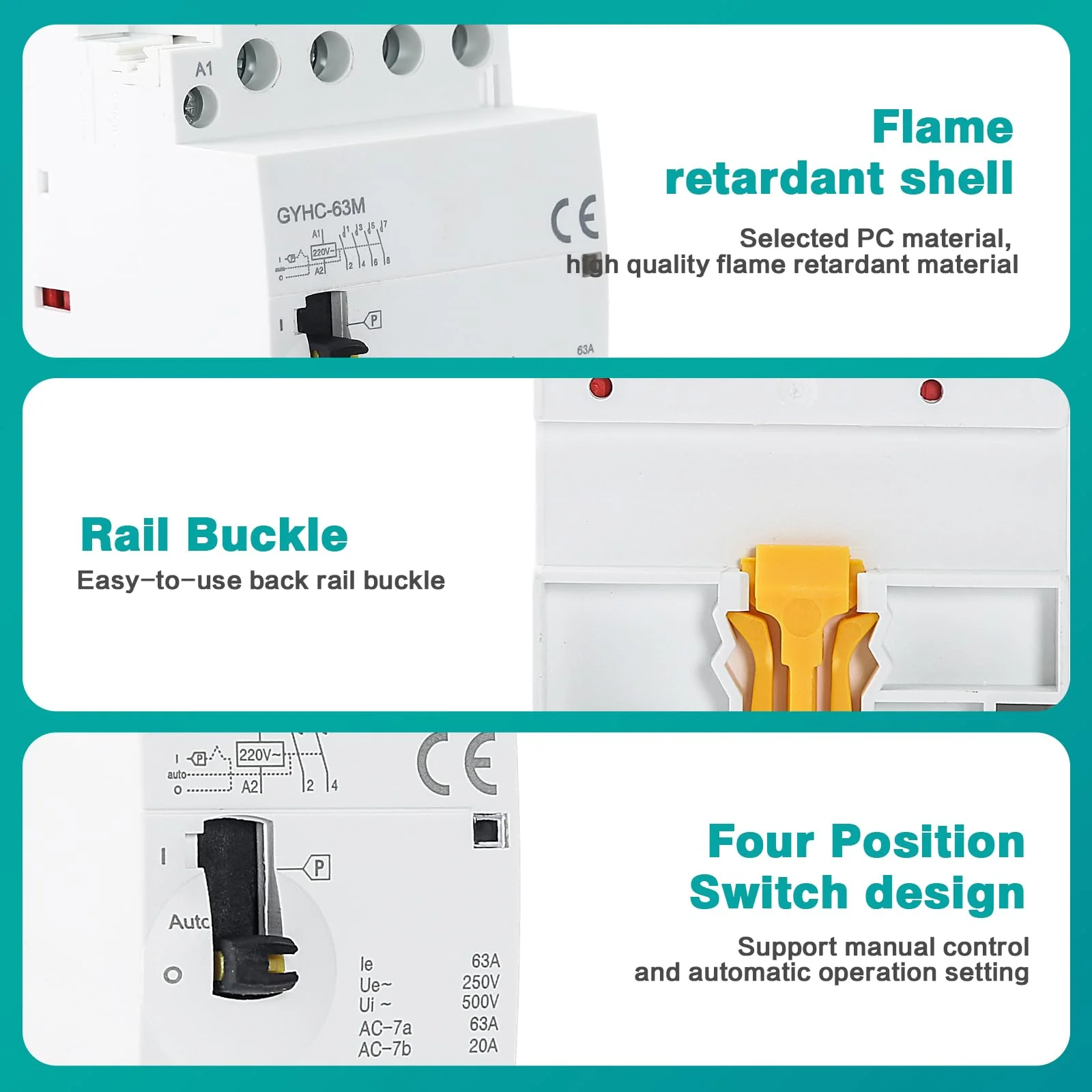 Ailao Contactor 400 V 3 Phase 4 Wire AC Contactor AC Household Contactor 4P 63A 4NO Ultra Quiet and Highly Efficient Flame Retardant DIN Rail Manual Automatic Model - Image 6