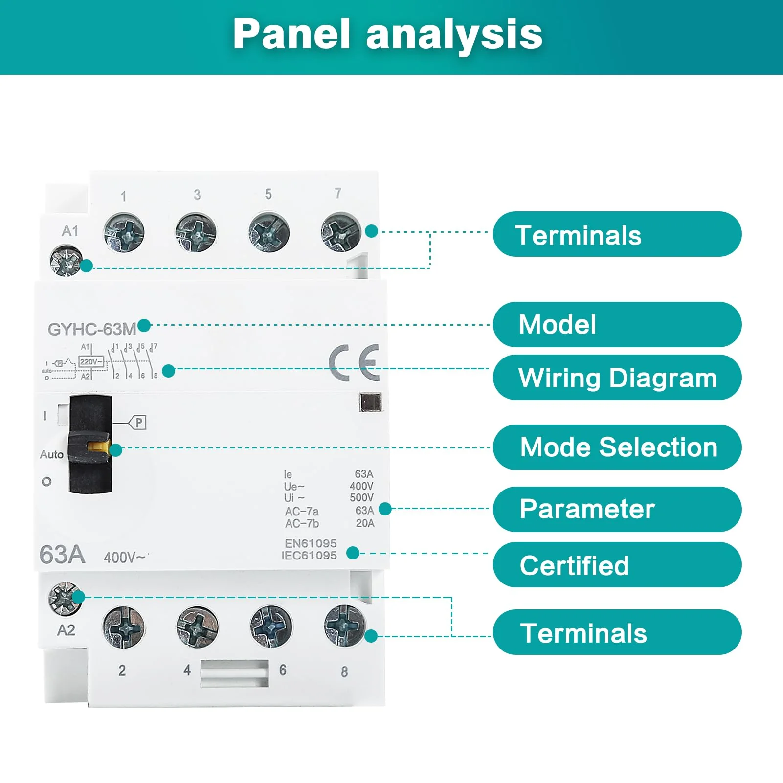 Ailao Contactor 400 V 3 Phase 4 Wire AC Contactor AC Household Contactor 4P 63A 4NO Ultra Quiet and Highly Efficient Flame Retardant DIN Rail Manual Automatic Model - Image 9