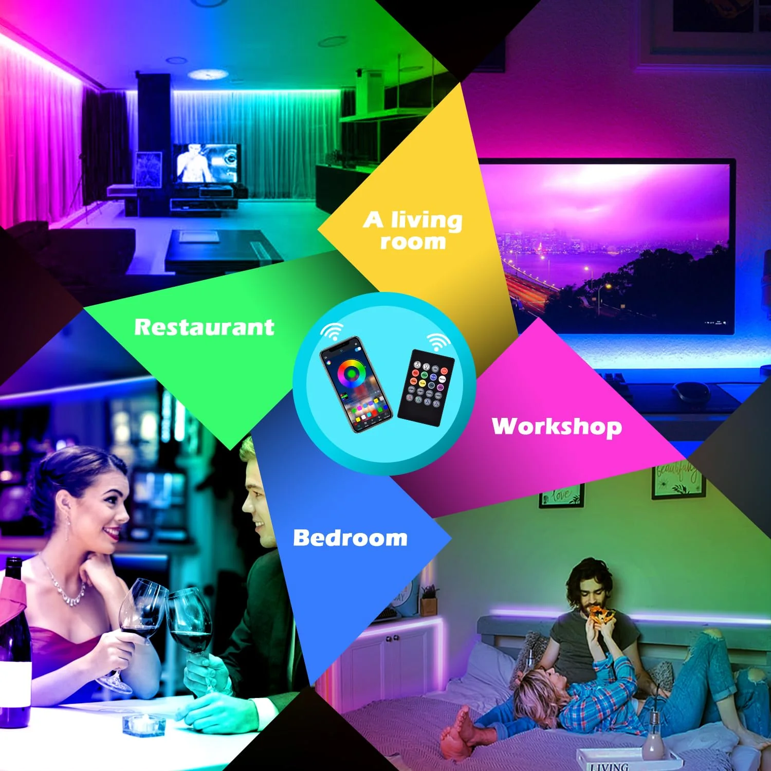 AILBTON Led Strip Lights,60ft Music Sync Color Changing, Built-in Mic,Bluetooth App Control LED Tape Lights with Remote,5050 RGB Rope Light Strips 60FT - Image 5