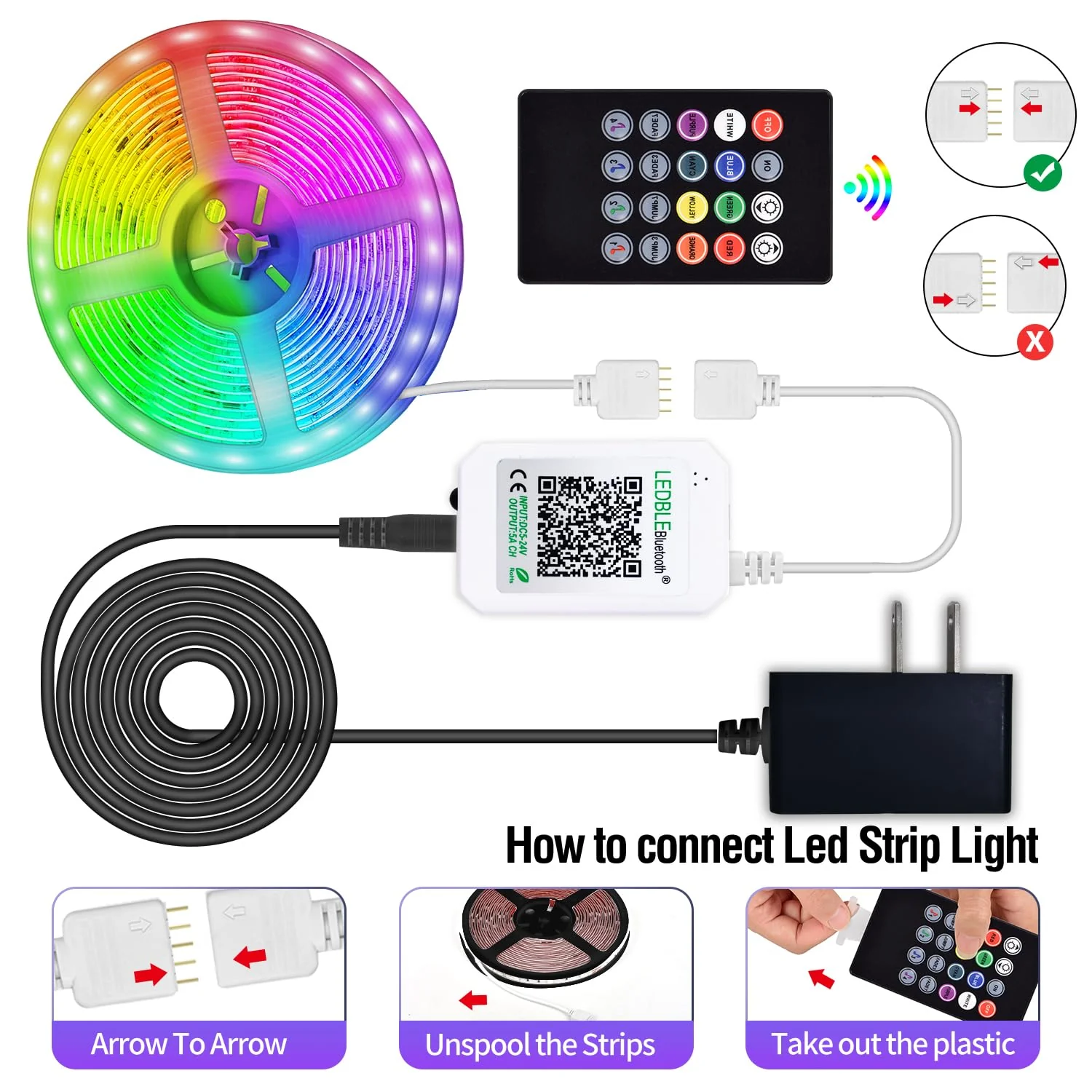 AILBTON Led Strip Lights,60ft Music Sync Color Changing, Built-in Mic,Bluetooth App Control LED Tape Lights with Remote,5050 RGB Rope Light Strips 60FT - Image 6