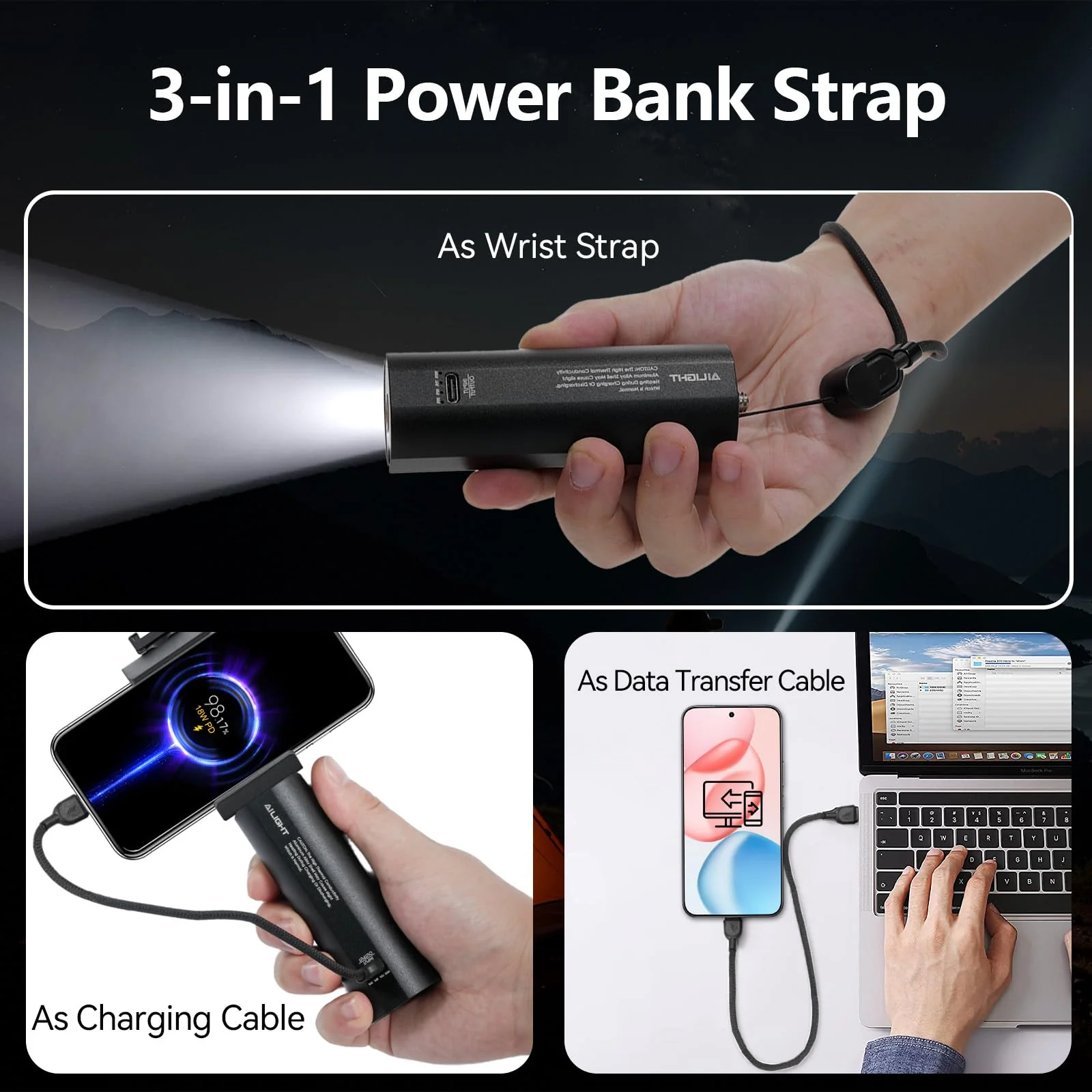 Ailight Battery Handle Grip, 5000mAh Extended Power with 20W PD Charging, 1/4" Screw Battery Mount for GoPro Hero 13/12/11/10-5 | Insta360 X5/X4 | DJI Action 6/5 Pro/4 | Canon/Sony DSLR Camera - Black - Image 5