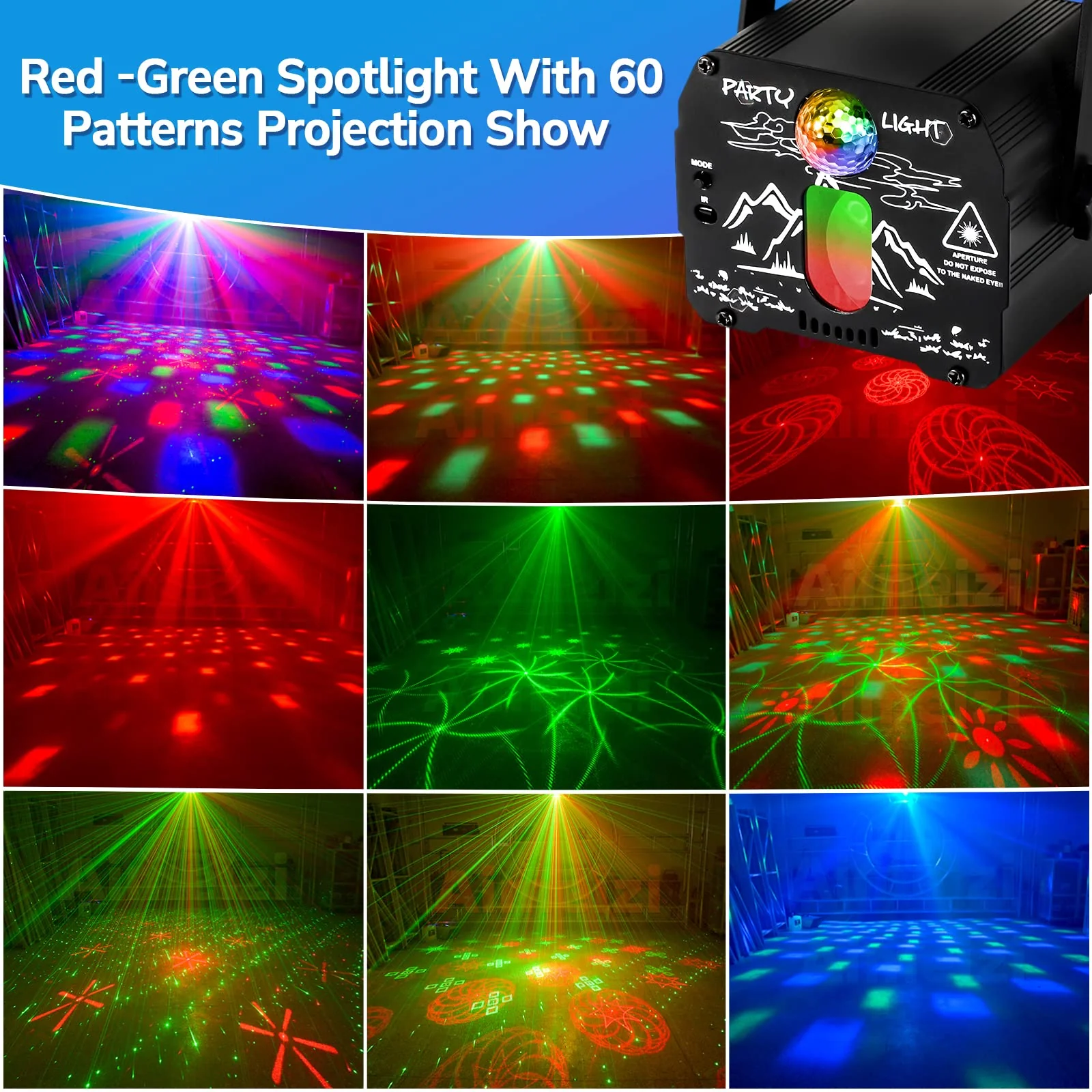 Aimeizi Laser Lights for Party, Disco Ball DJ Lights - Sound Activated Strobe Light, RGB Backgrounds Light for Glow Party Rave, Party Rave Light for Halloween Birthday Club Christmas Xmas Lights - Image 2