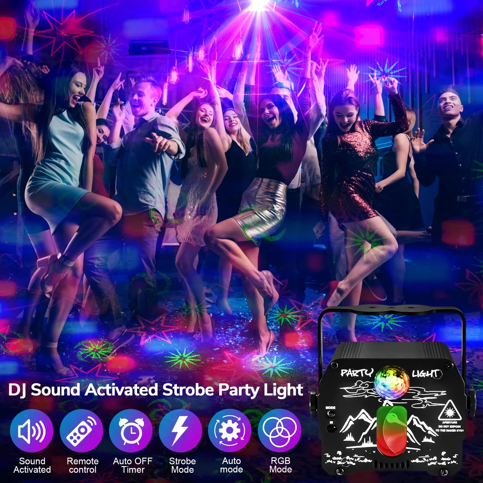 Aimeizi Laser Lights for Party, Disco Ball DJ Lights - Sound Activated Strobe Light, RGB Backgrounds Light for Glow Party Rave, Party Rave Light for Halloween Birthday Club Christmas Xmas Lights - Image 4