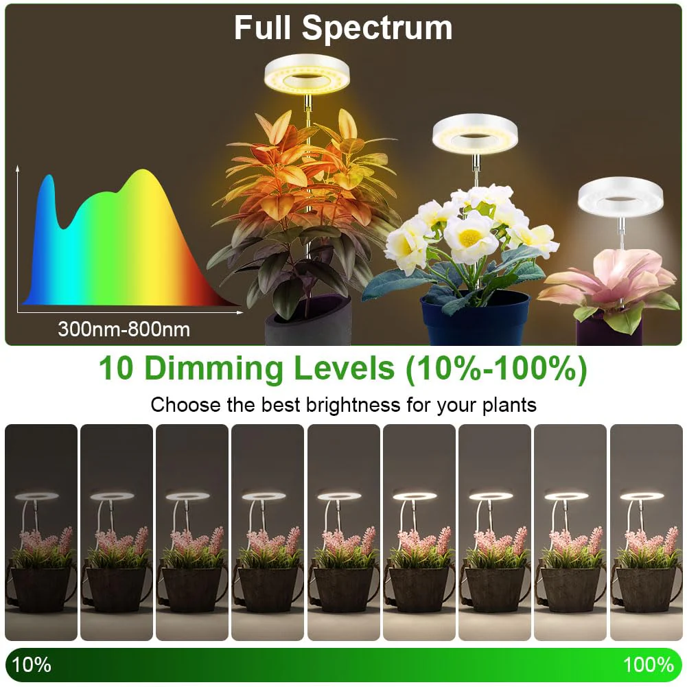 Ainiv Plant Lamp, 48 LED Lamp Beads Plant Light, USB Plant Lights with Timer, Adjustable Growth Lamp, Full Spectrum Plant Light for Indoor Plants, 3 Light Modes and 10 Brightness 48 Led Warm Light With Base - Image 3