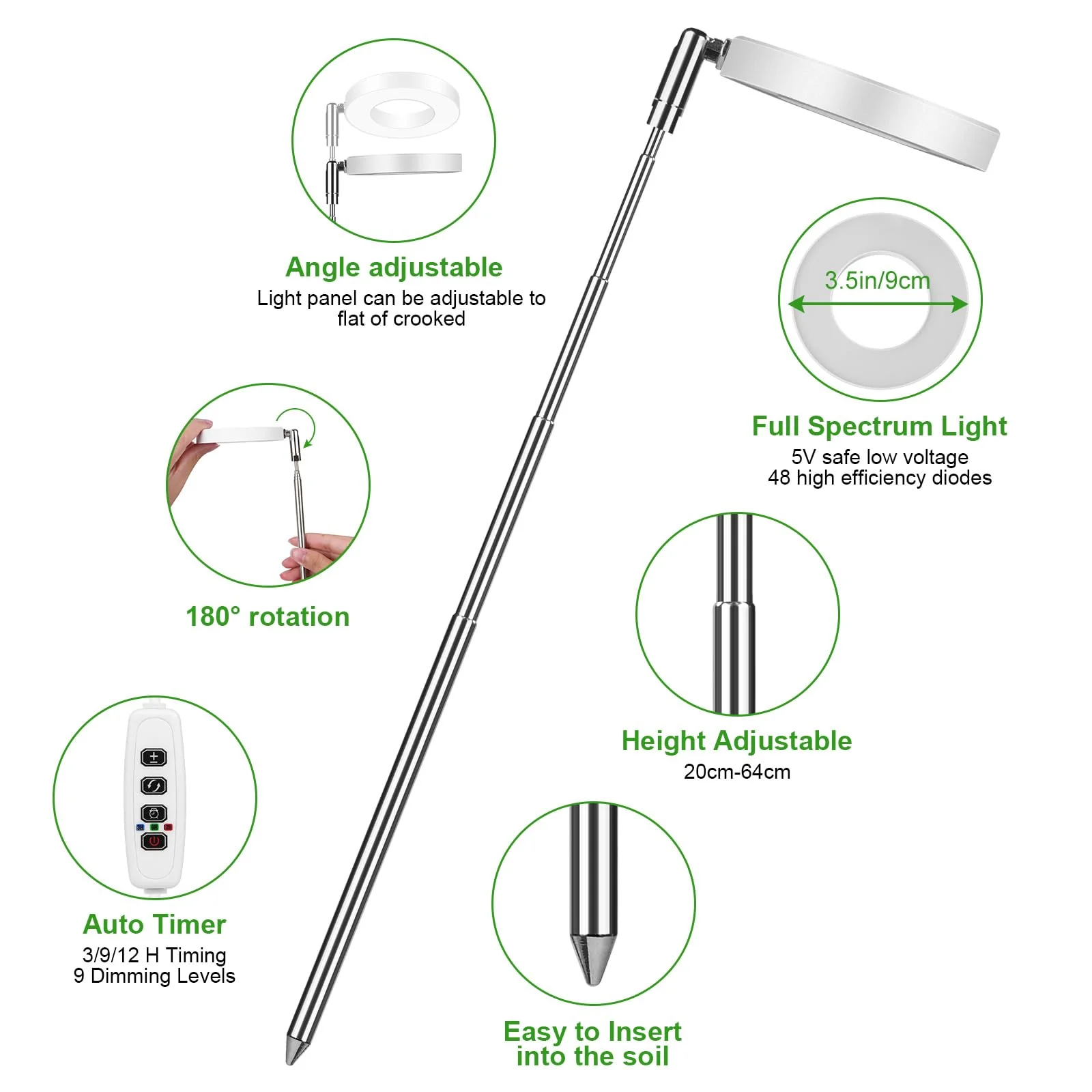 Ainiv Plant Lamp, 48 LED Lamp Beads Plant Light, USB Plant Lights with Timer, Adjustable Growth Lamp, Full Spectrum Plant Light for Indoor Plants, 3 Light Modes and 10 Brightness 48 Led Warm Light With Base - Image 5