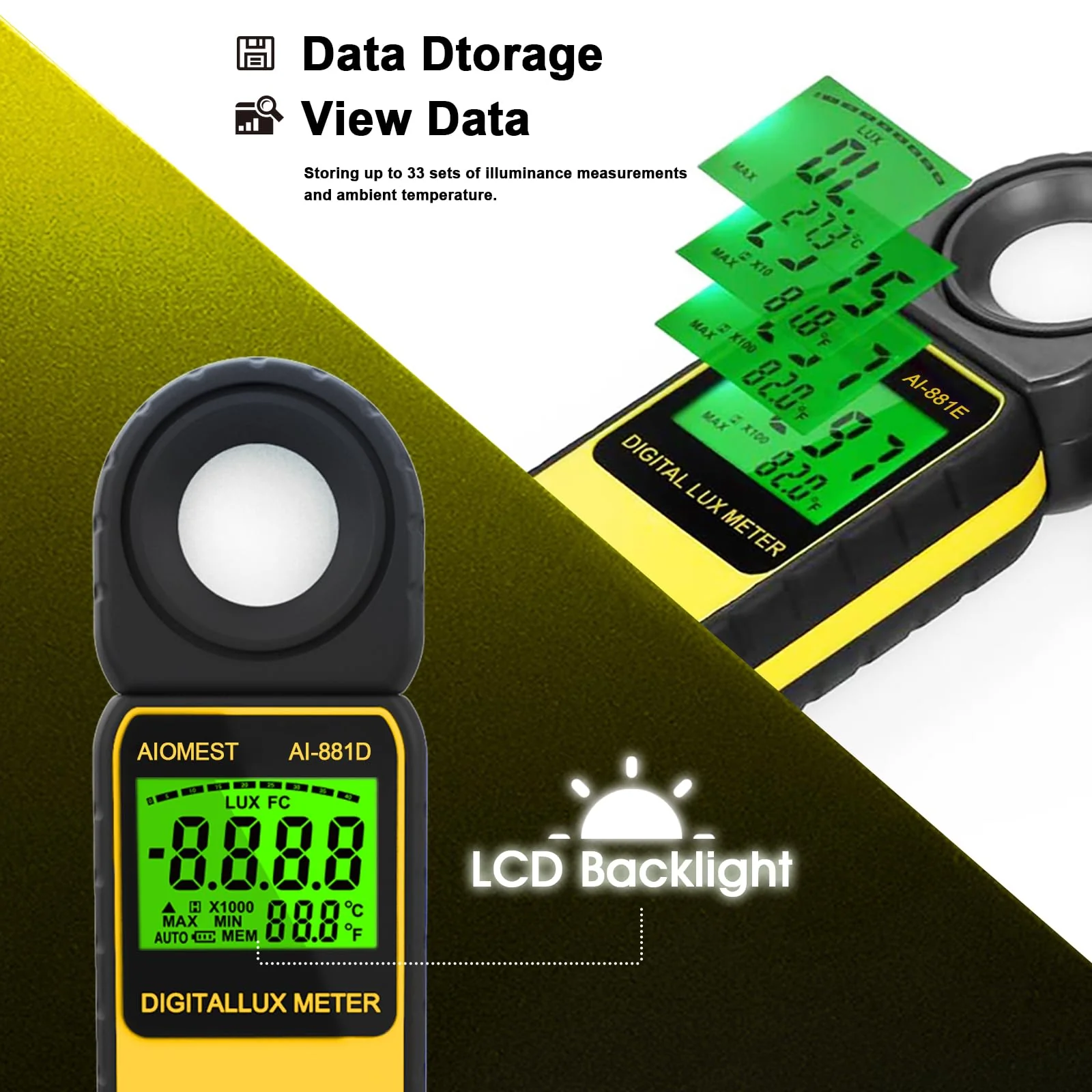AIOMEST AI-881E Digital Light Meter, Handheld Foot Candle Meter for 0.1~300,000 Lux, Light Meter for LED Plant Grow Light, Indoor Outdoor Lights, Par Meter with 270°Rotatable Detector AI-881E (0.1~300,000Lux) - Image 5