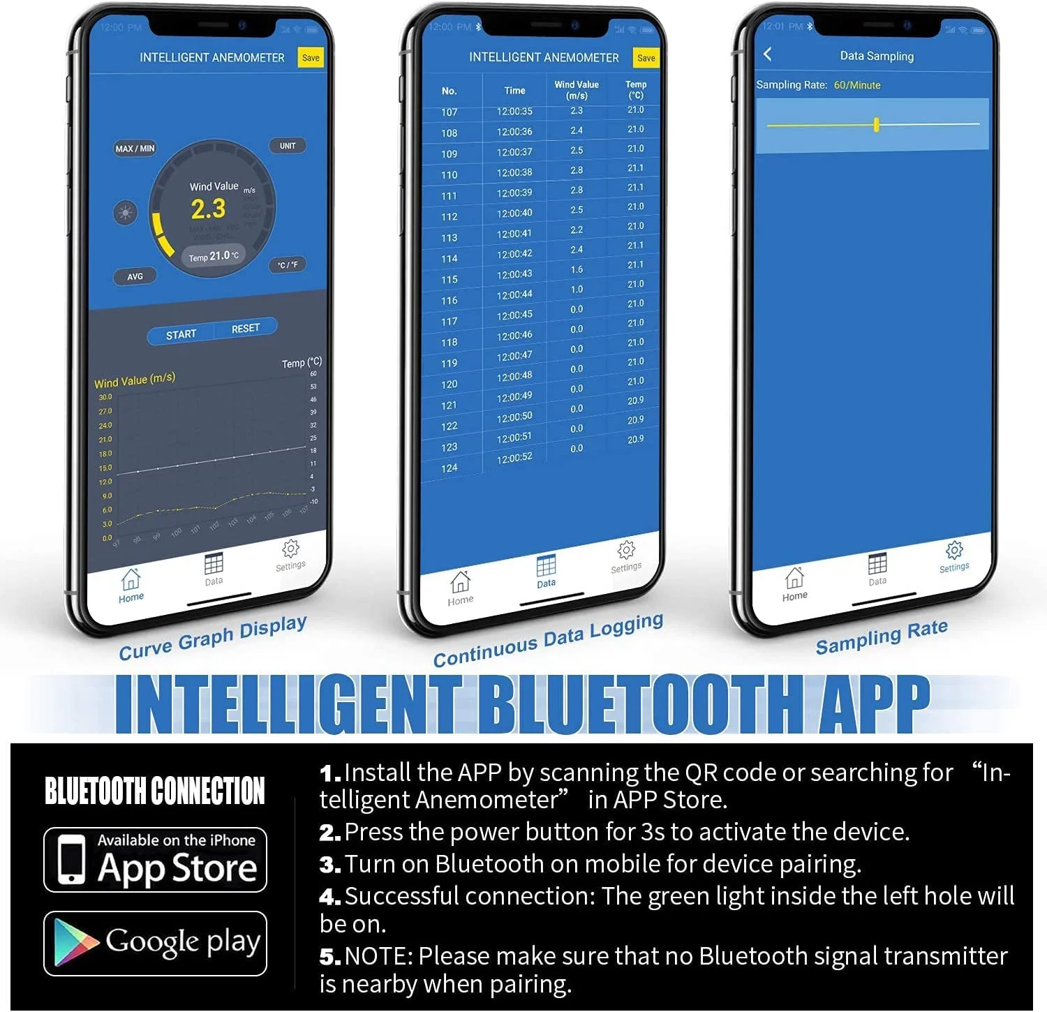 AIOMEST Bluetooth Anemometer Wind Meter with App, Portable Air Speed Meter AI-100APP with Data Logger, RLT System, Wind Gauge, Air Flow Meter, Carry Bag AI-100APP with Bluetooth app connection - Image 3