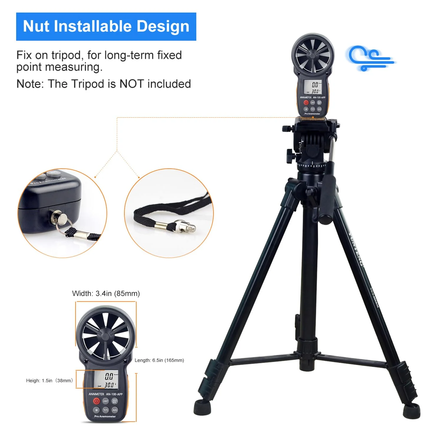 AIOMEST Bluetooth Anemometer Wind Meter with App, Portable Air Speed Meter AI-100APP with Data Logger, RLT System, Wind Gauge, Air Flow Meter, Carry Bag AI-100APP with Bluetooth app connection - Image 4