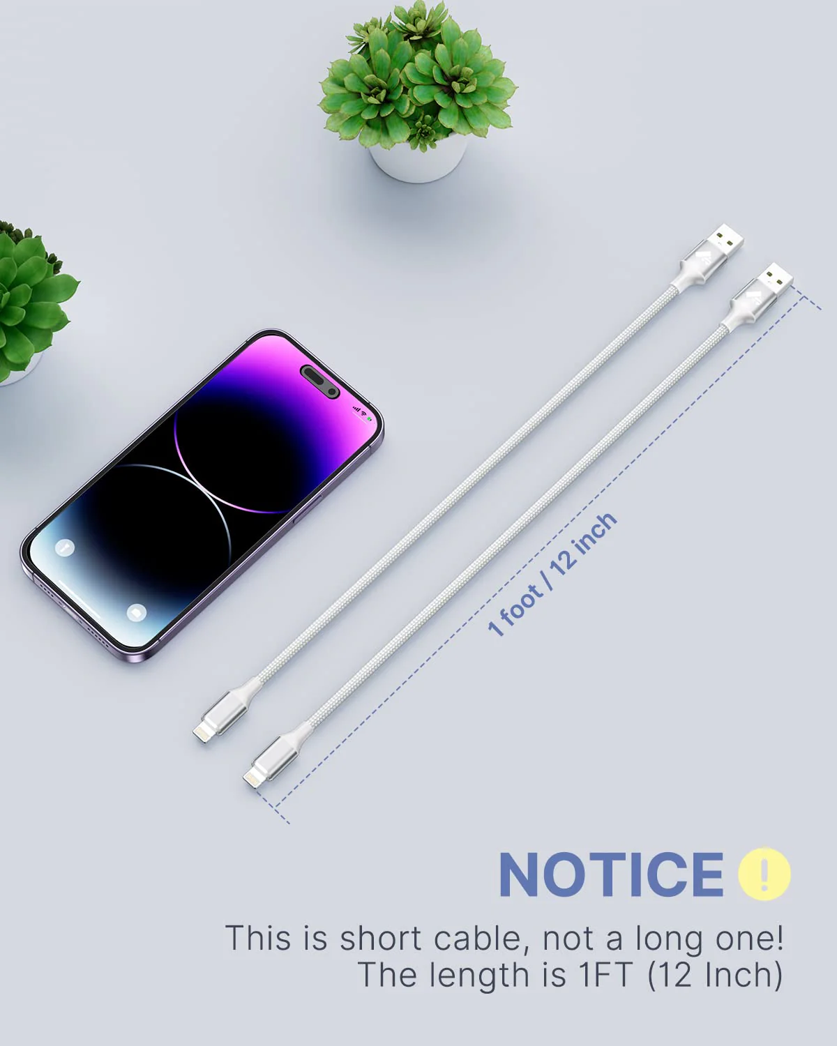 Aioneus Short iPhone Charger Cord 1ft 2Pack, Apple Certified USB A to Lightning Cable 1 Foot Nylon Braided Short iPhone Cable Fast Charging for iPhone 14 13 12 11 Pro Max XR XS 8 7 6 Plus SE White 2 - Image 3