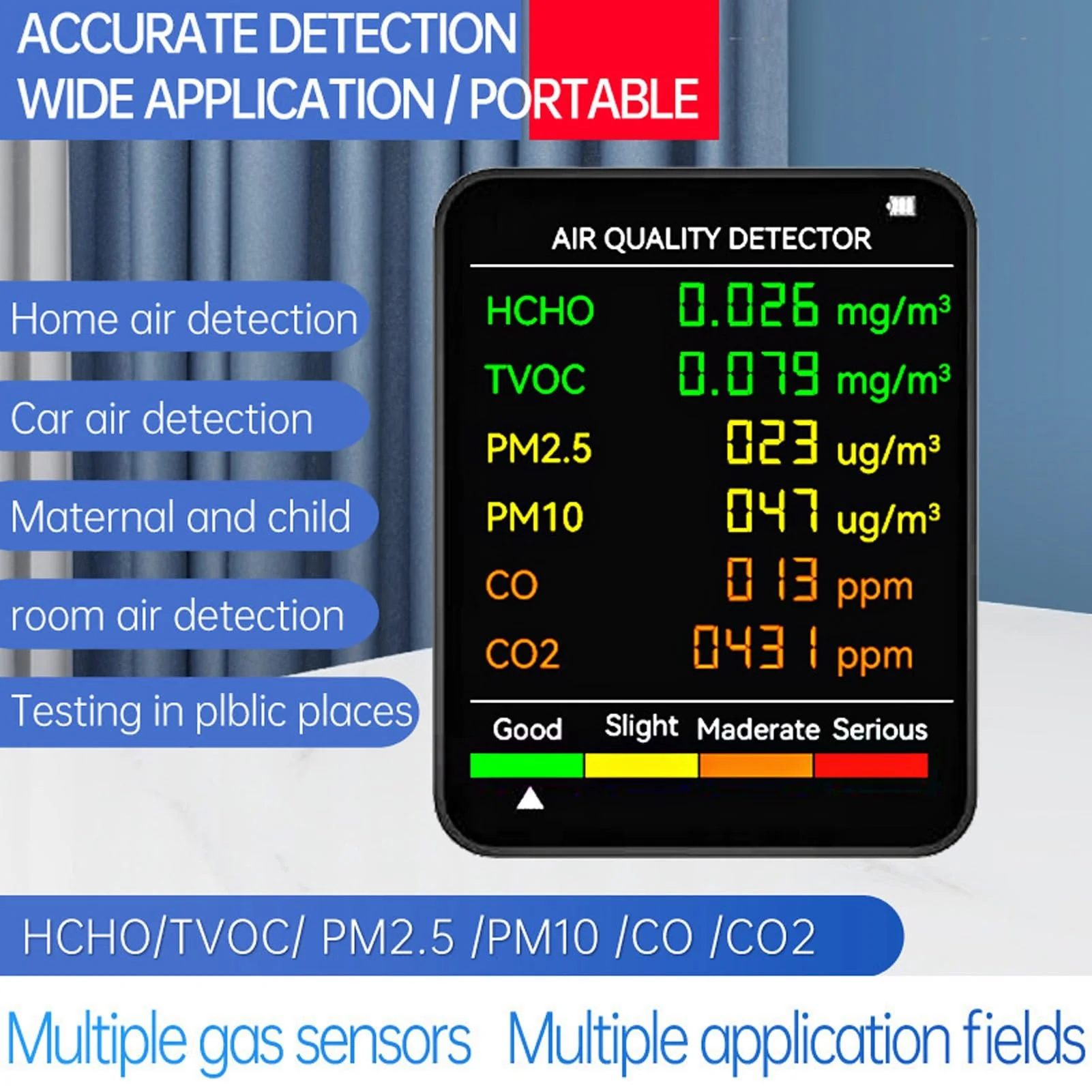 Air Quality Monitor, Portable Rechargeable CO2 Detector with Backlit Display and Alarm for Rooms, Basements, Grow Tents, Offices (Black) BLACK - Image 3