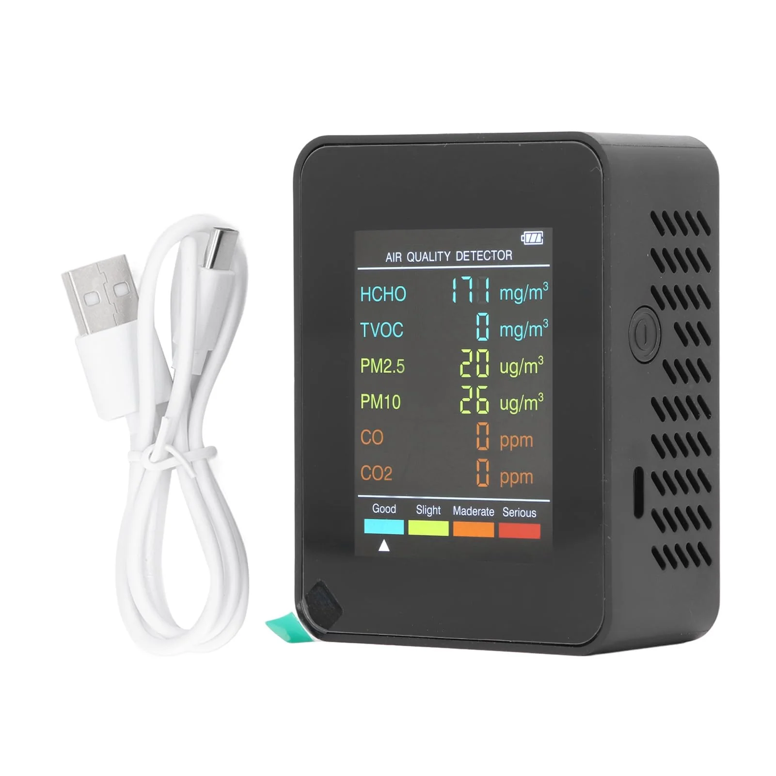 Air Quality Monitor, Portable Rechargeable CO2 Detector with Backlit Display and Alarm for Rooms, Basements, Grow Tents, Offices (Black) BLACK - Image 6