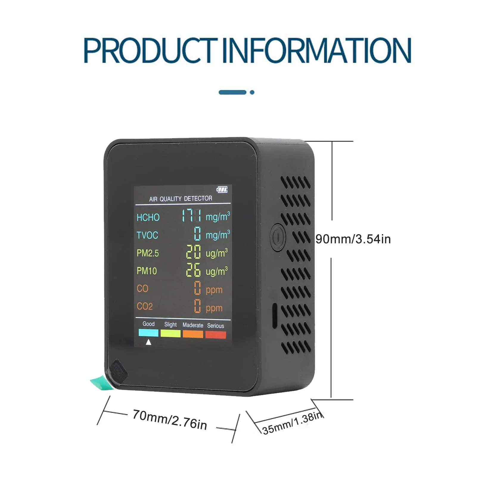 Air Quality Monitor, Portable Rechargeable CO2 Detector with Backlit Display and Alarm for Rooms, Basements, Grow Tents, Offices (Black) BLACK - Image 8