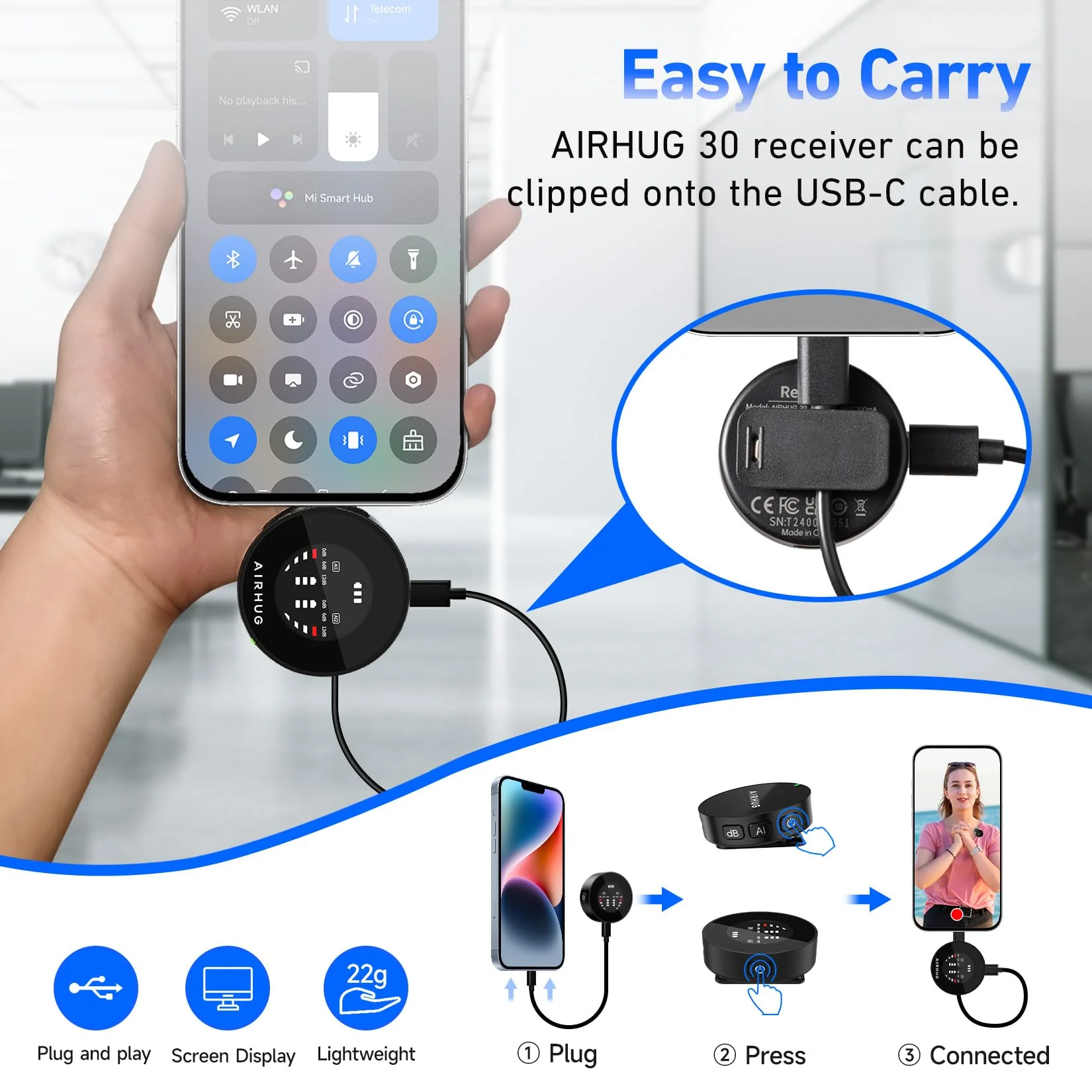 AIRHUG Wireless Lavalier Microphone, AI Noise Cancelling- Cordless Recording Mic with 2 Lavalier Transmitters and 1 Receiver for Camera/iPhone/ipaid, Vlog, Filmmaking, Streaming - Image 4