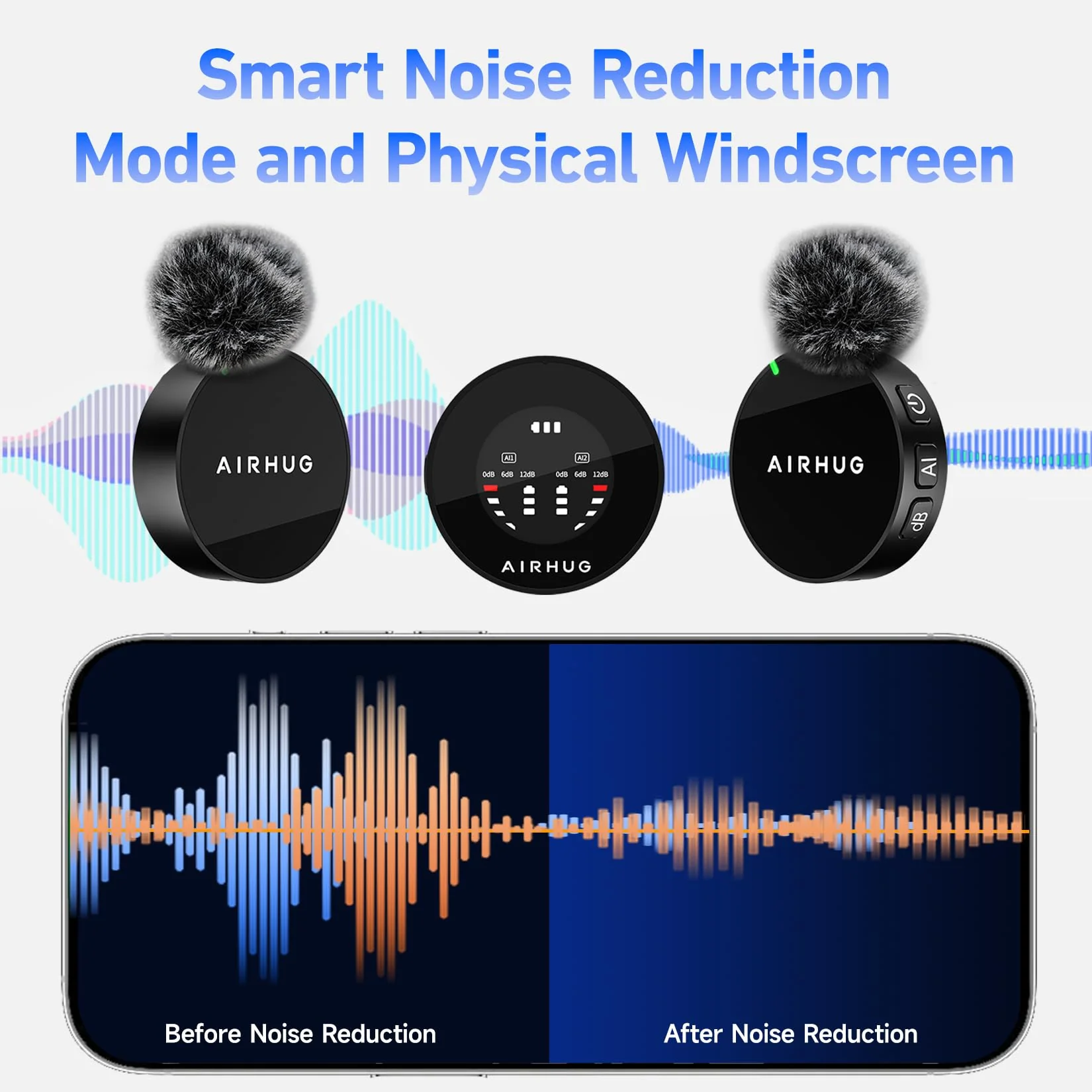 AIRHUG Wireless Lavalier Microphone, AI Noise Cancelling- Cordless Recording Mic with 2 Lavalier Transmitters and 1 Receiver for Camera/iPhone/ipaid, Vlog, Filmmaking, Streaming - Image 5