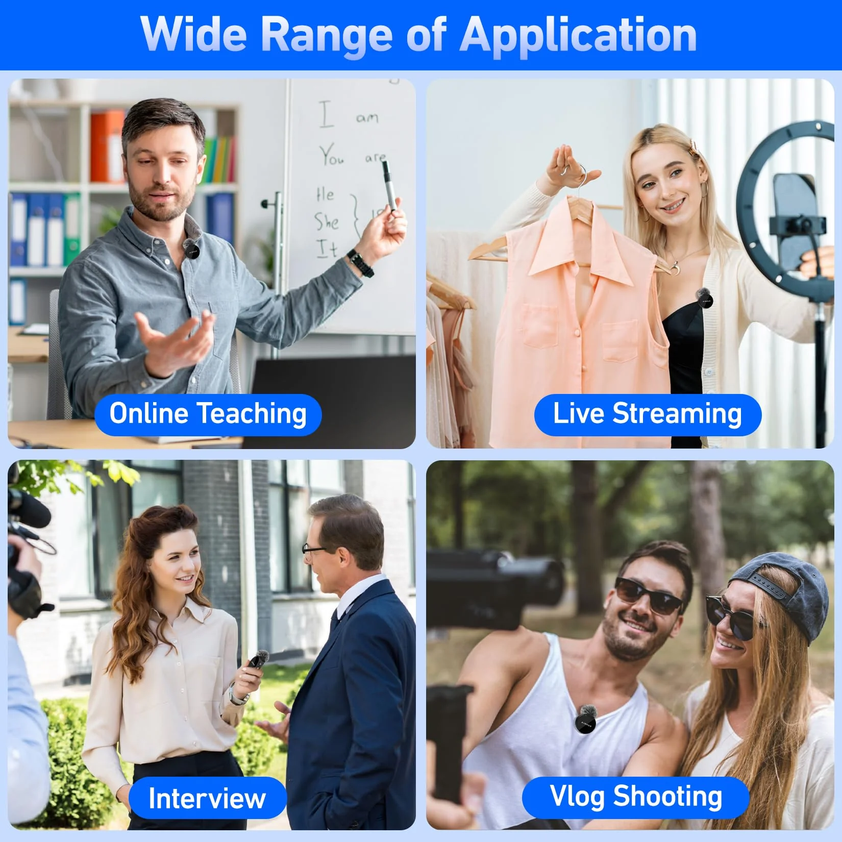 AIRHUG Wireless Lavalier Microphone, AI Noise Cancelling- Cordless Recording Mic with 2 Lavalier Transmitters and 1 Receiver for Camera/iPhone/ipaid, Vlog, Filmmaking, Streaming - Image 7